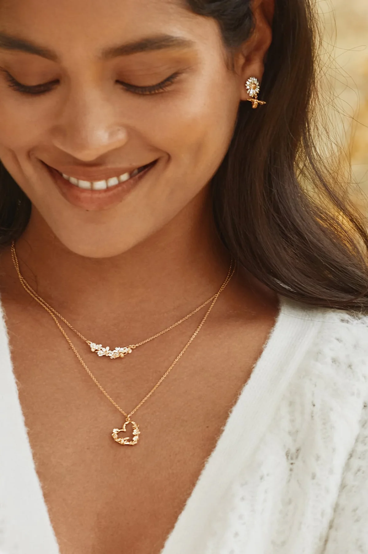 Floral Heart Necklace with Itsy Bitsy Bee Gold - Image 3