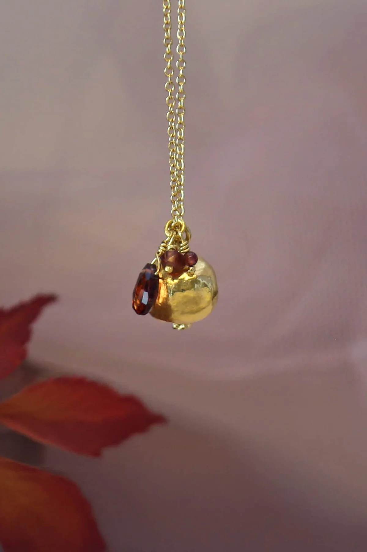 Pomegranate & Garnet Cluster Necklace Gold - Image 3