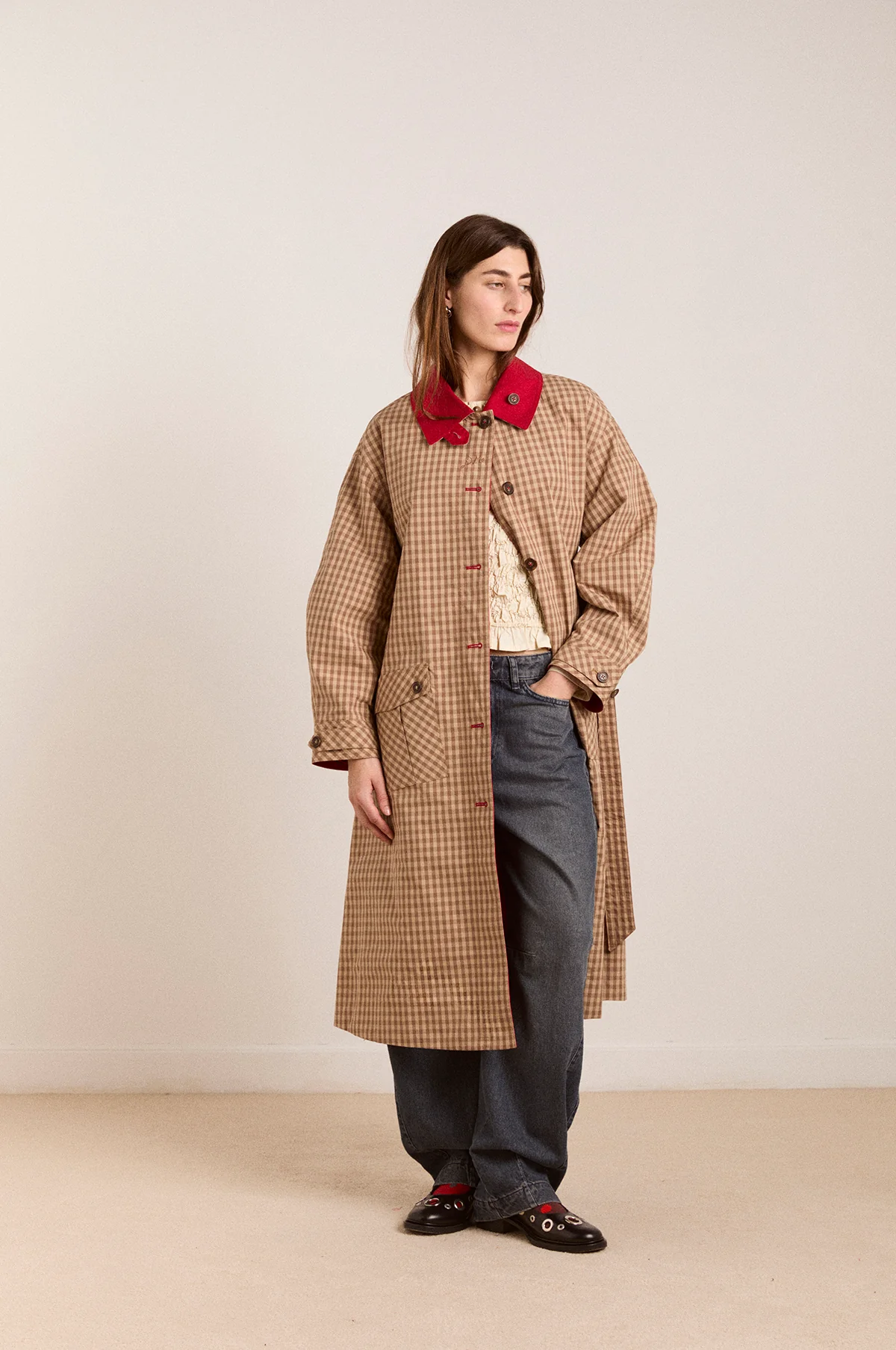 Anja Reversible Honey Trench Tan/Red - Image 3