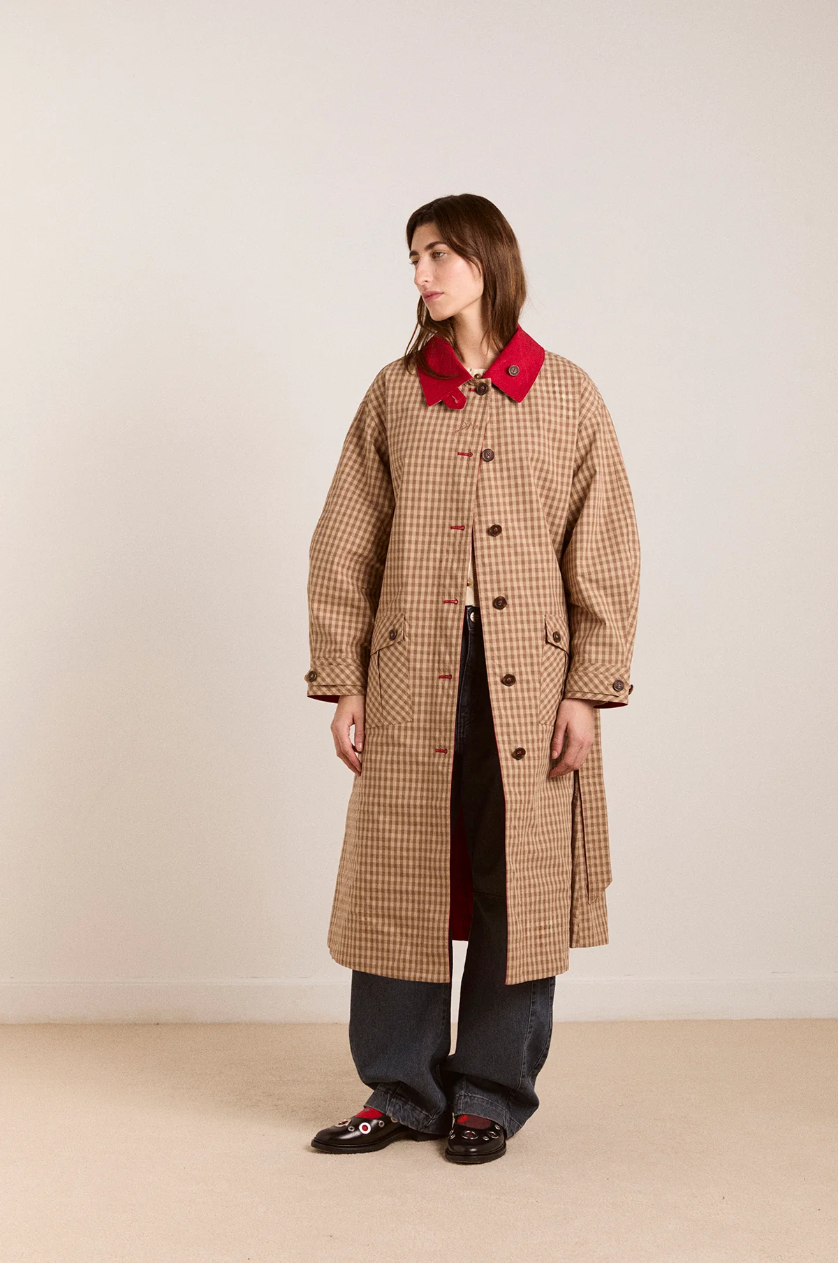 Anja Reversible Honey Trench Tan/Red - Image 8