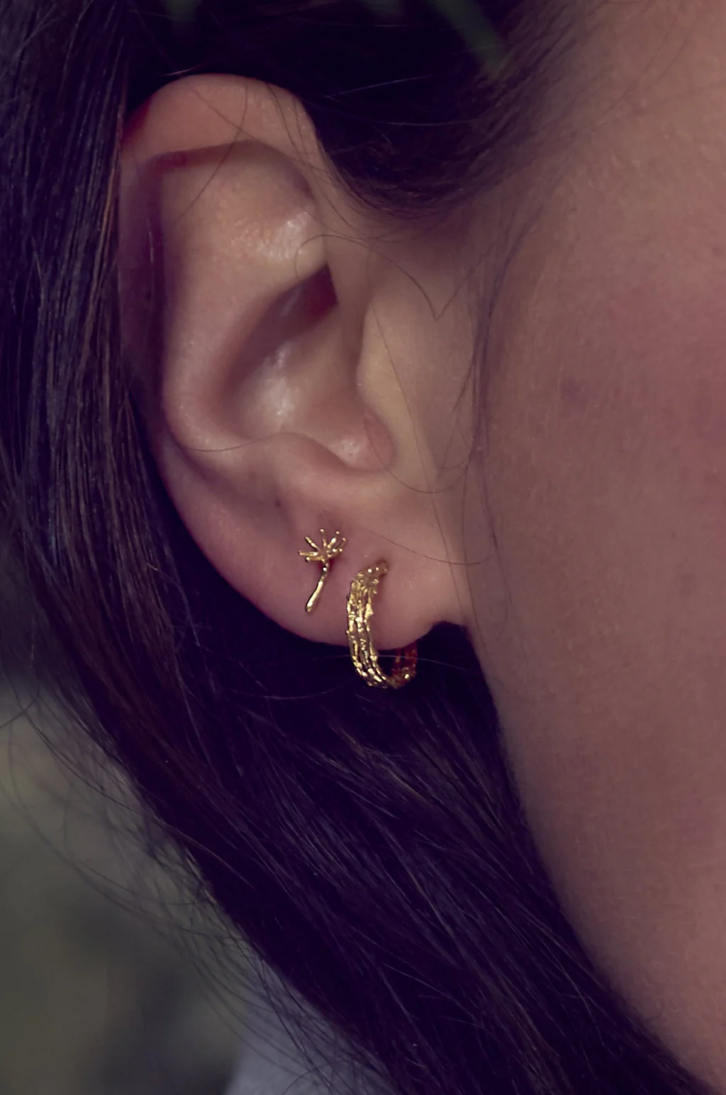 Asymmetric Dandelion Fluff Stud Earrings Gold Plate - Image 2
