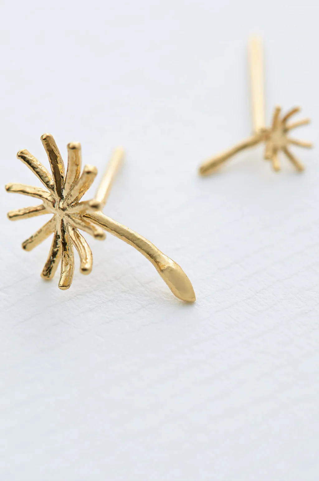 Asymmetric Dandelion Fluff Stud Earrings Gold Plate - Image 3