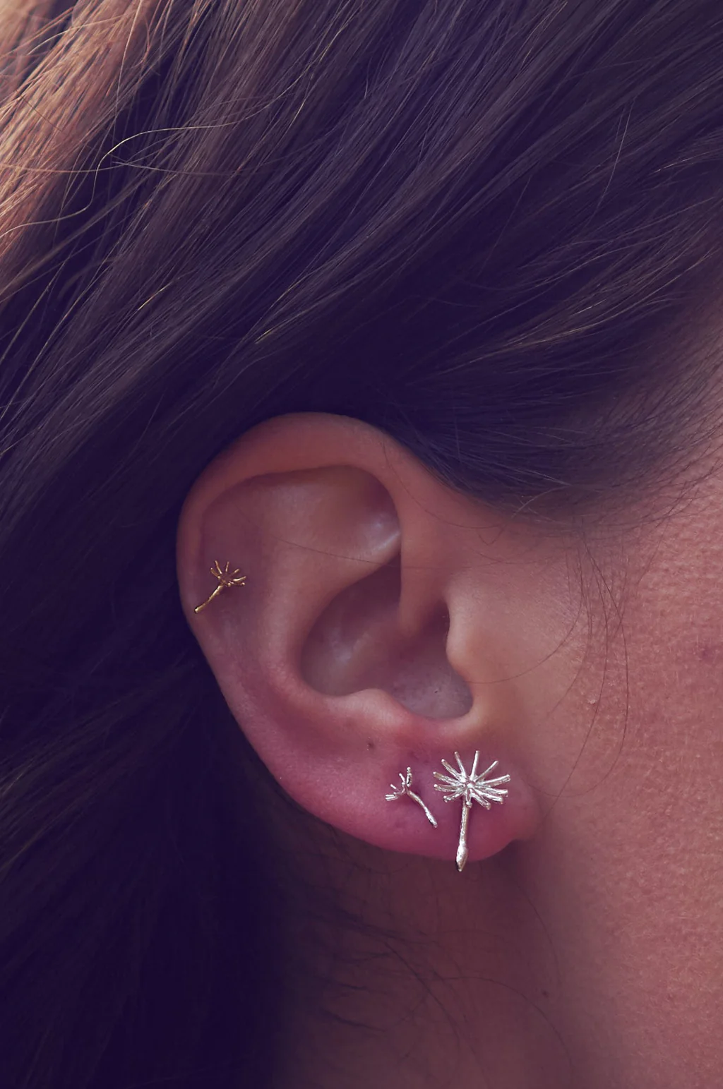 Asymmetric Dandelion Fluff Stud Earrings Silver - Image 2