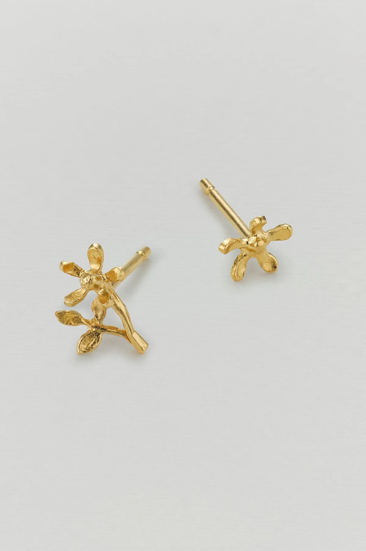 Asymmetric Growing Flower Stud Earrings Gold - Image 3