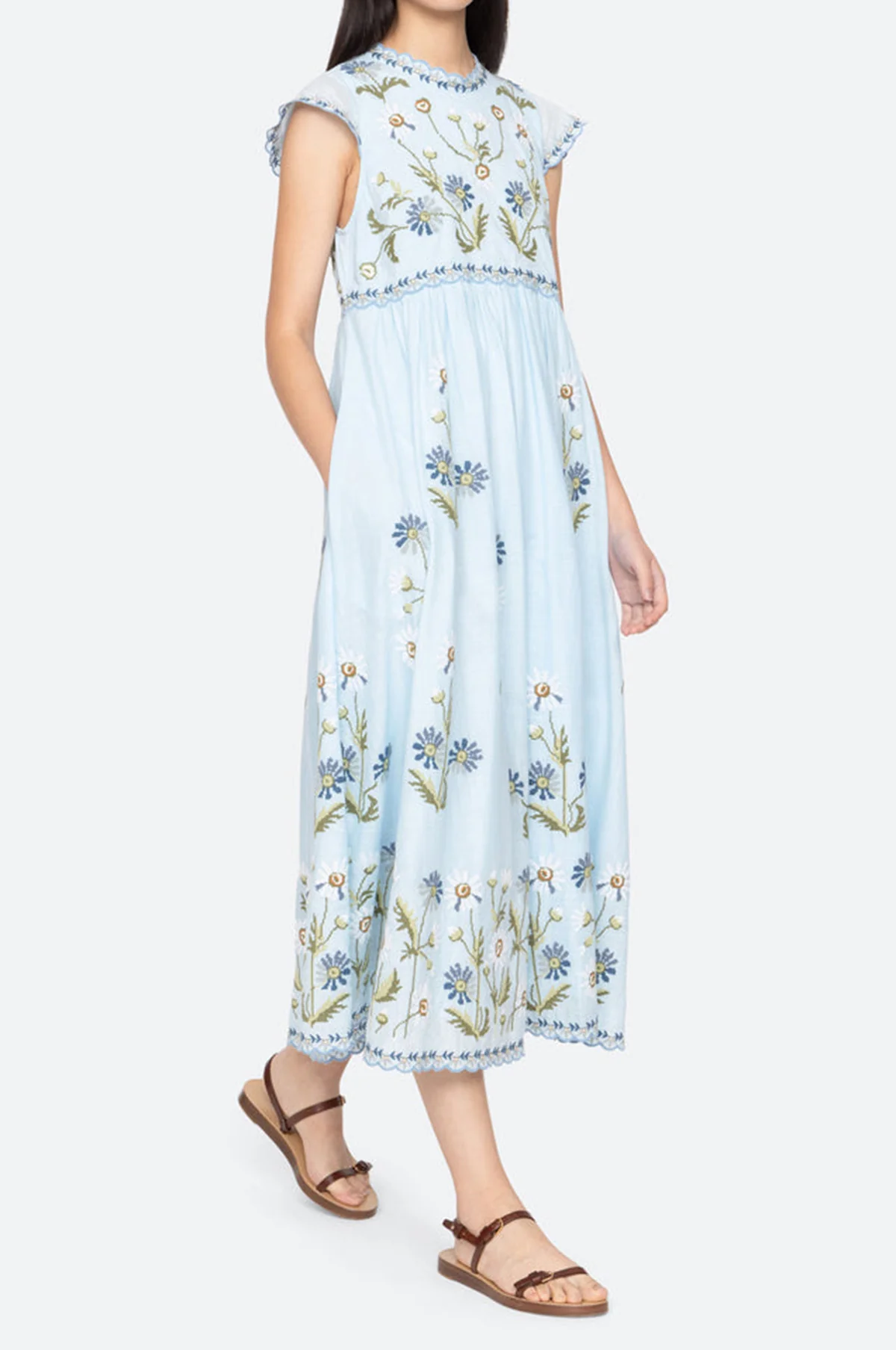 Audra Embroidery Midi Dress Blue - Image 2