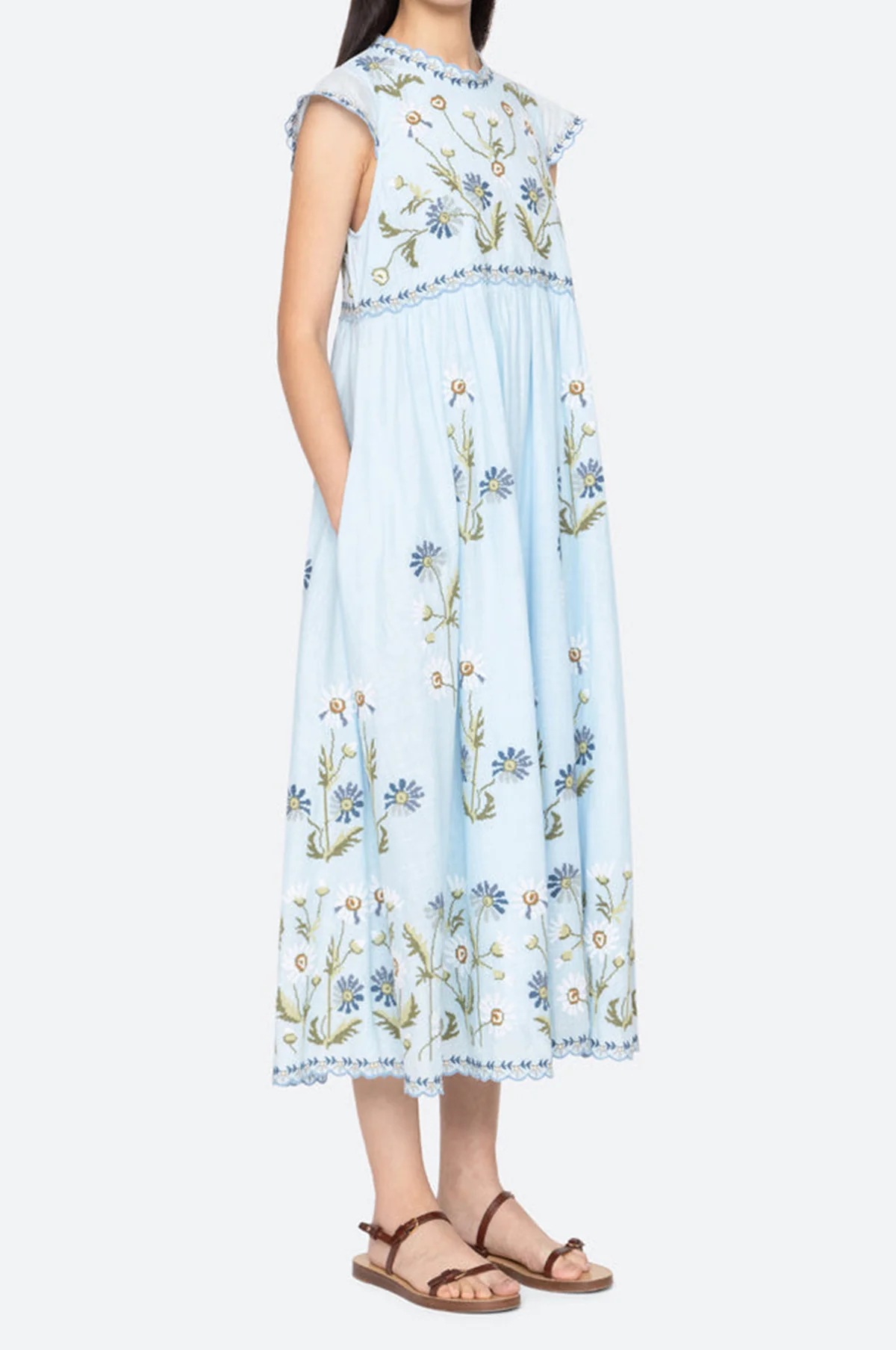 Audra Embroidery Midi Dress Blue - Image 5