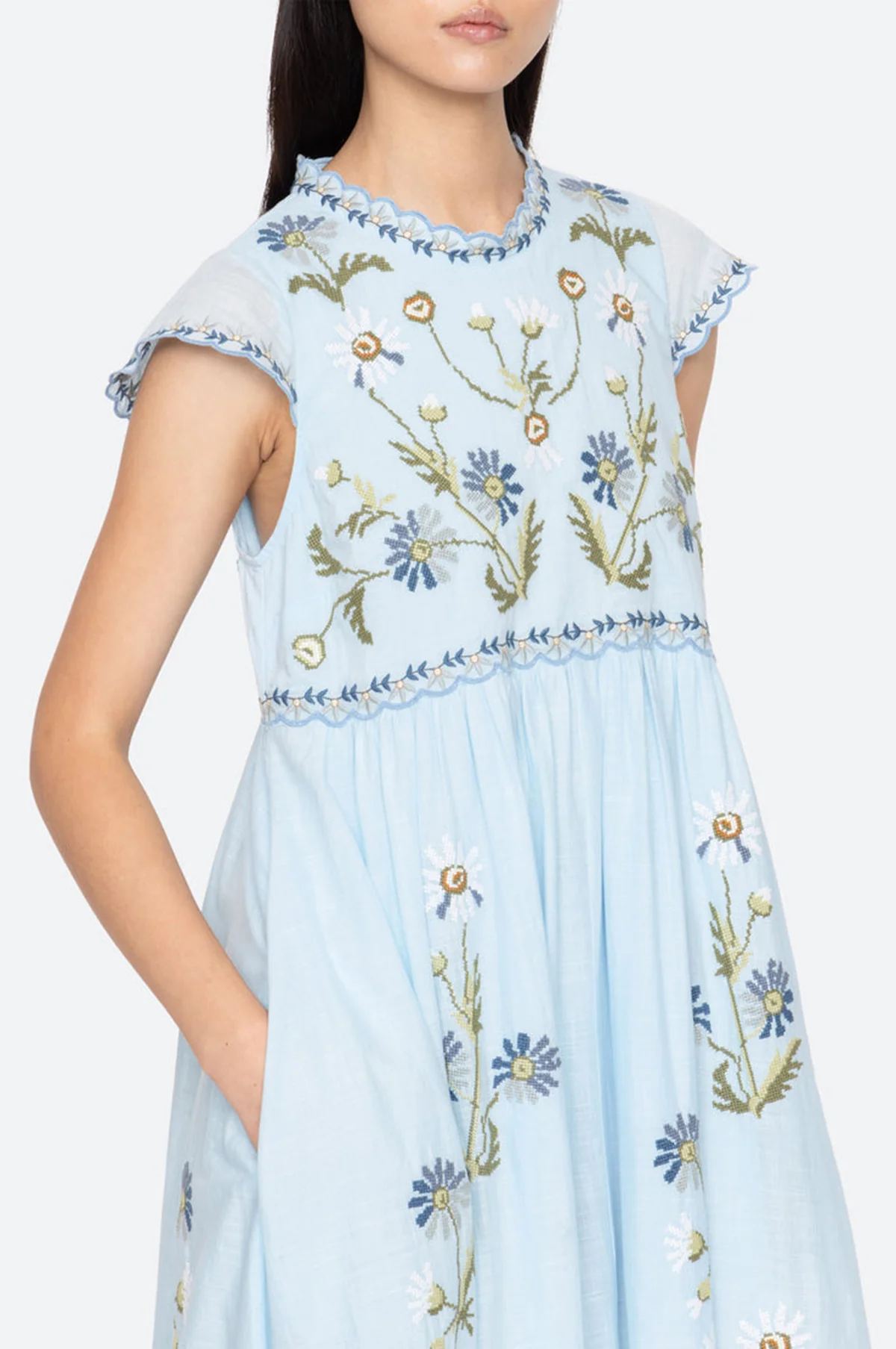 Audra Embroidery Midi Dress Blue - Image 7