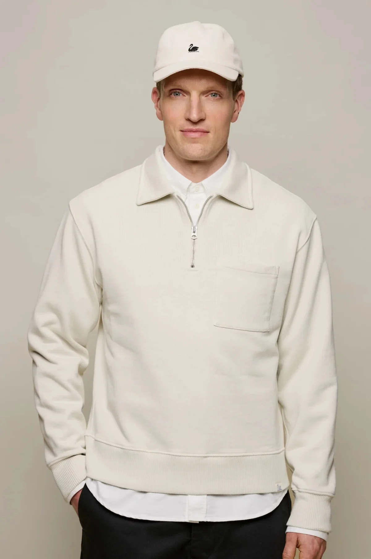 Authentic Fleece Polo Collared Half-Zip Cotton Sweatshirt Nature - Image 2
