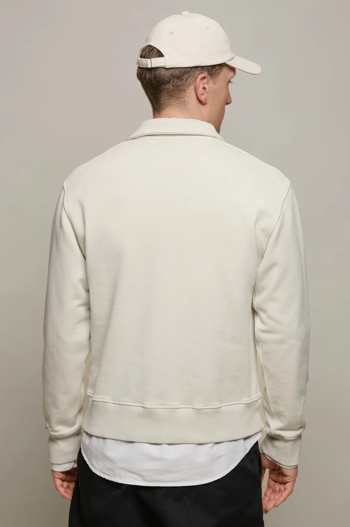 Authentic Fleece Polo Collared Half-Zip Cotton Sweatshirt Nature - Image 4
