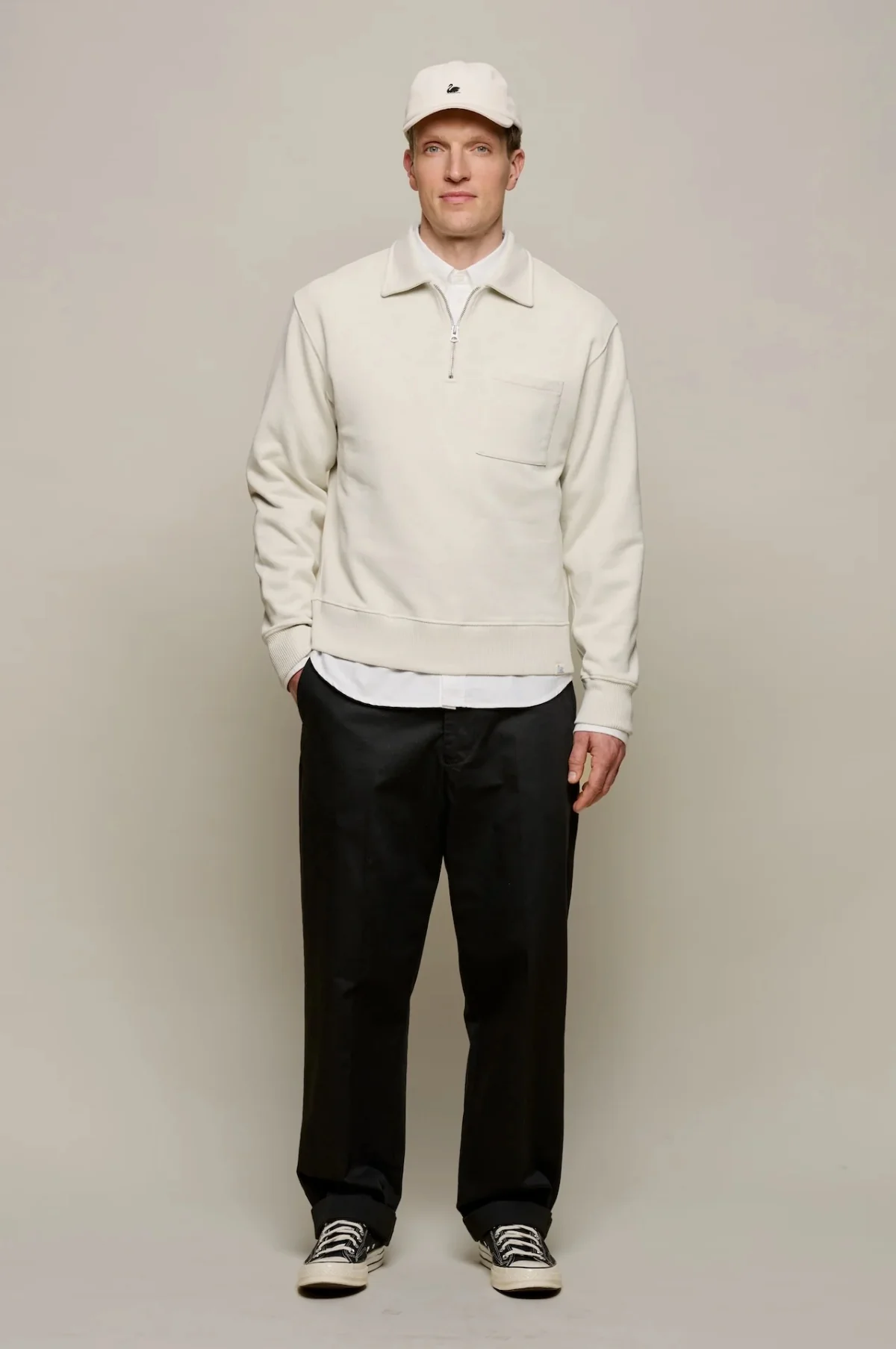 Authentic Fleece Polo Collared Half-Zip Cotton Sweatshirt Nature - Image 5