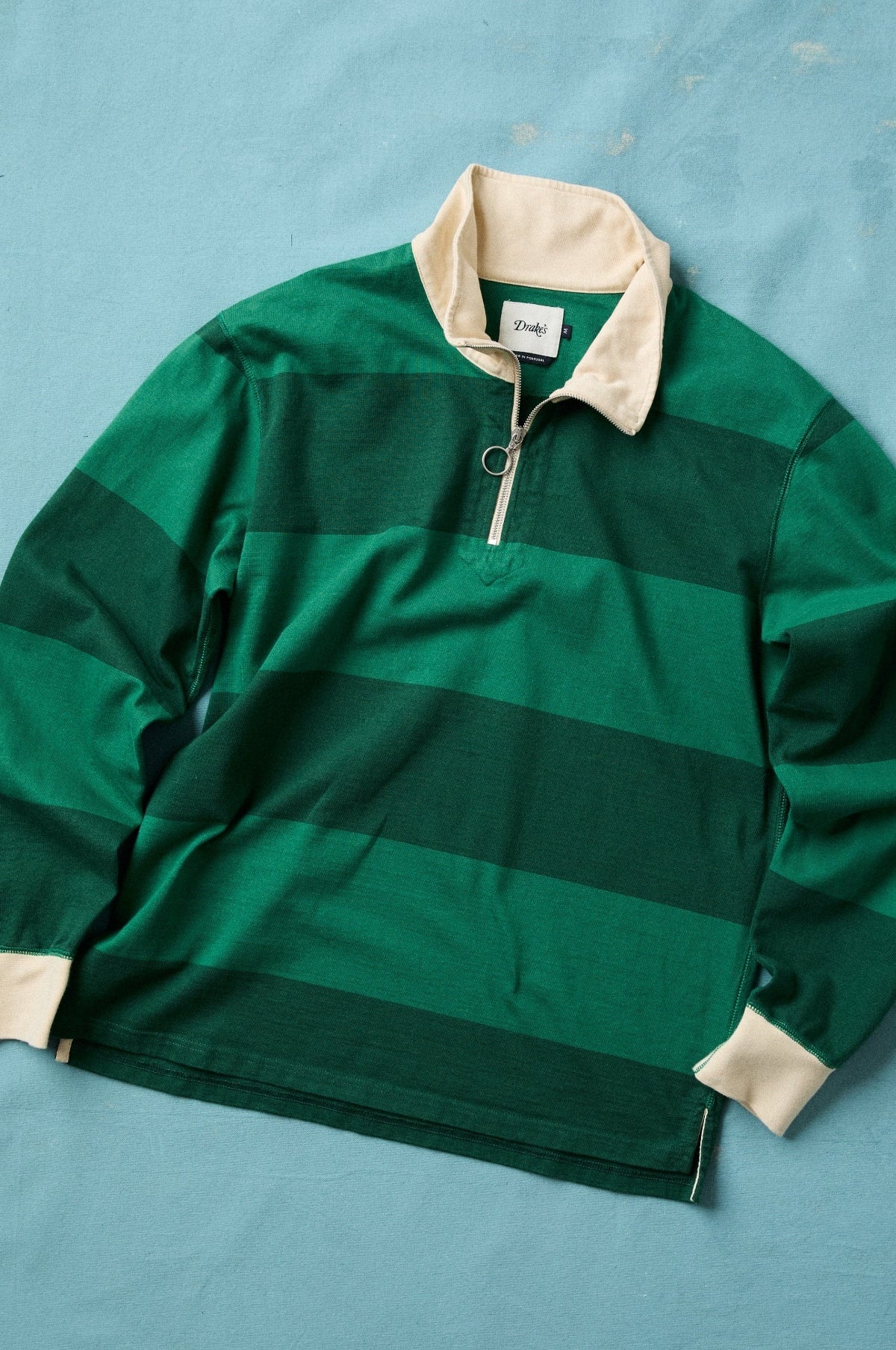 Block Stripe Quarter Zip Rugby Dark Green - Image 6