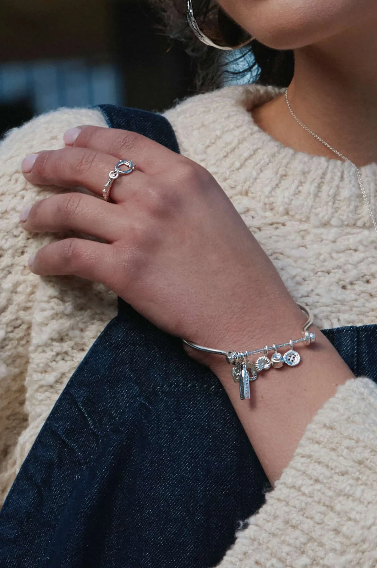 Boatyard Bangle with Mudlark Charms Silver - Image 3