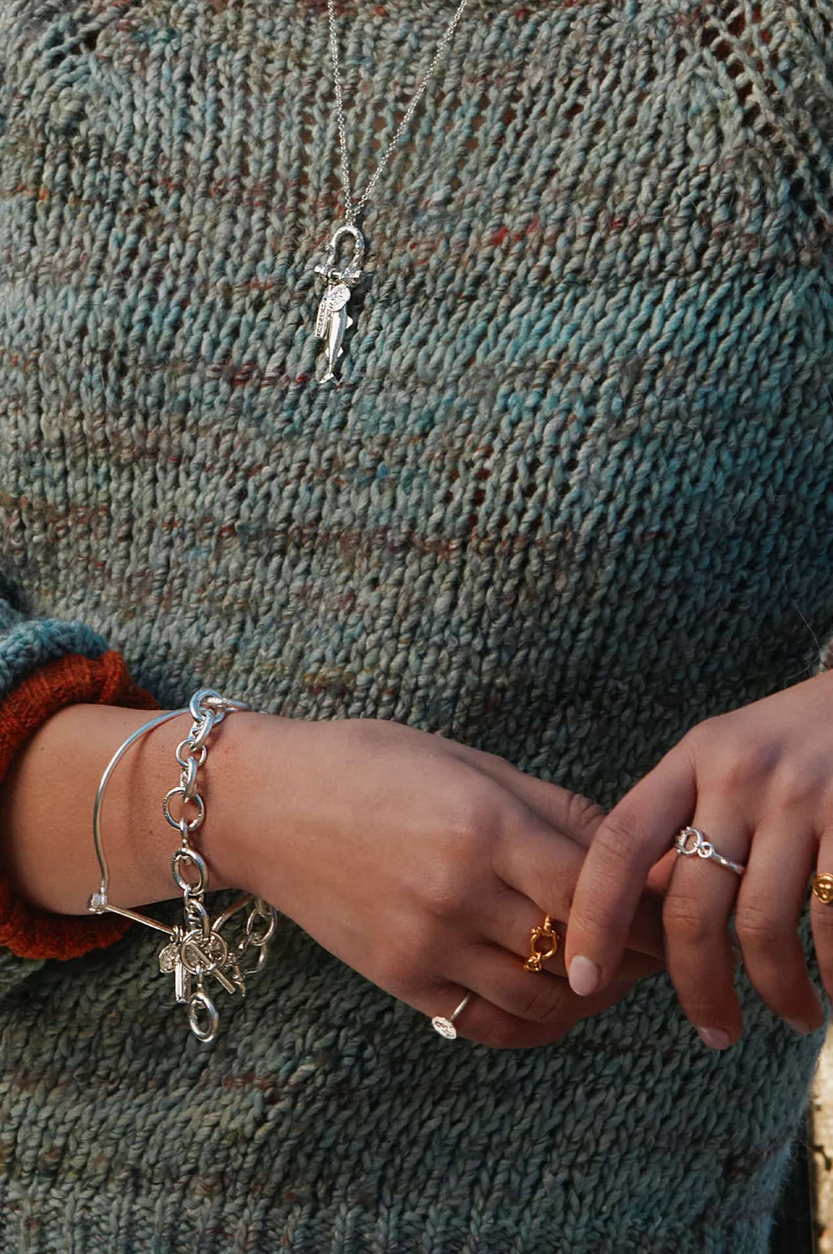 Boatyard Bangle with Mudlark Charms Silver - Image 5