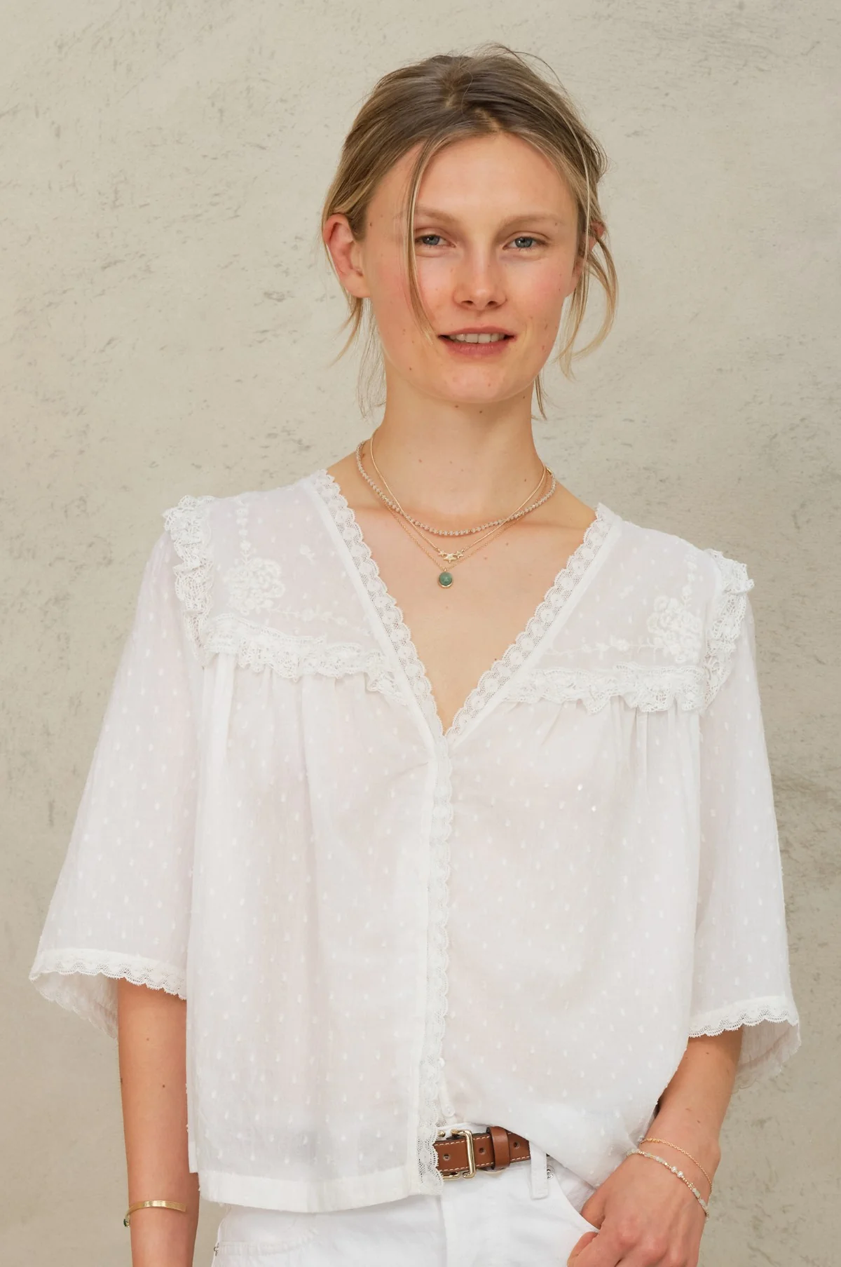 Brea Frill Emb Top Ivory - Image 3