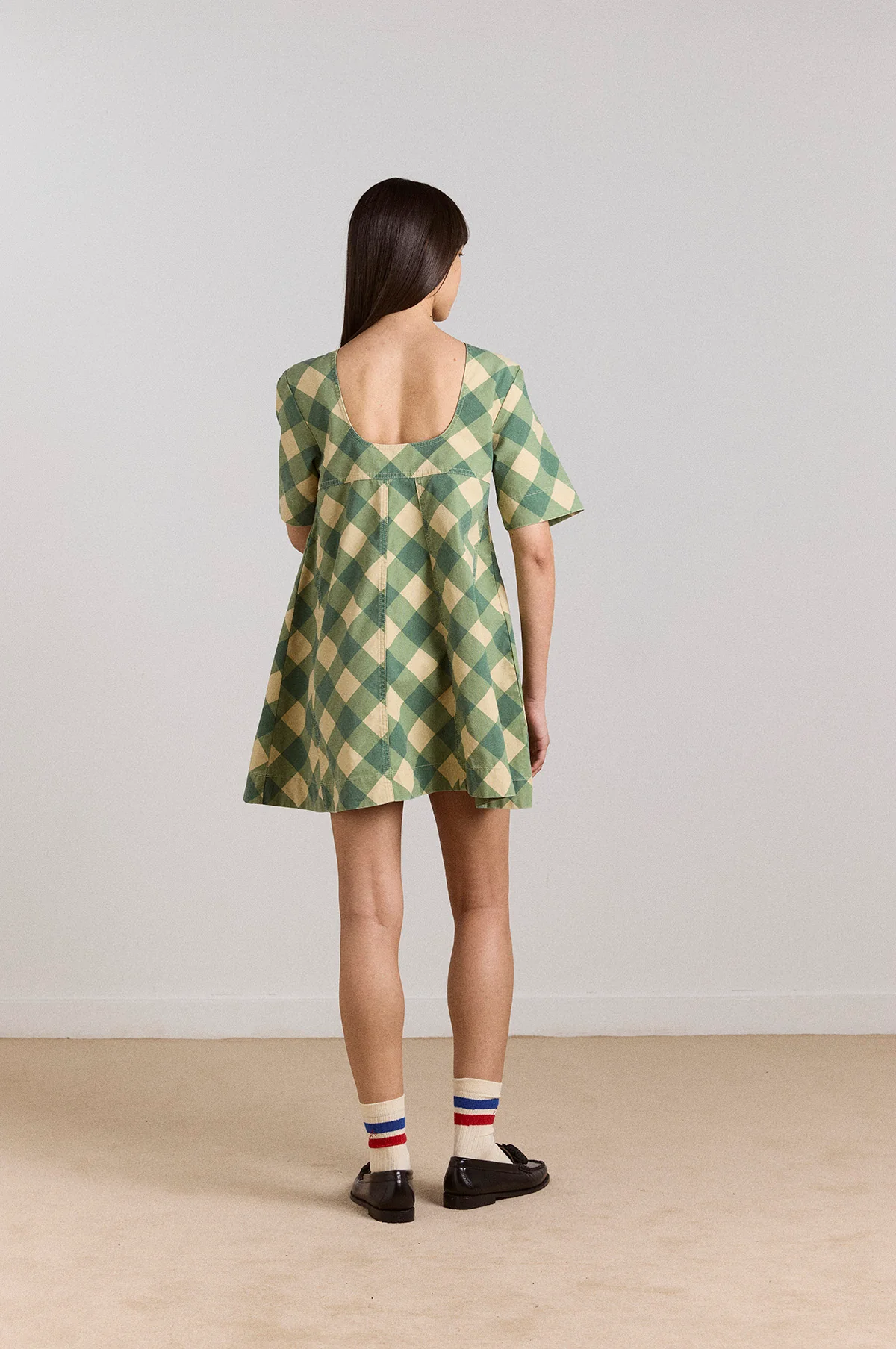 Bridget Mini Dress Green Butter Gingham - Image 3
