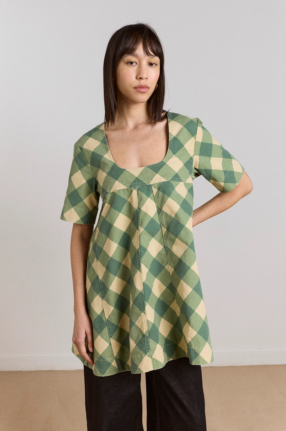 Bridget Mini Dress Green Butter Gingham - Image 4