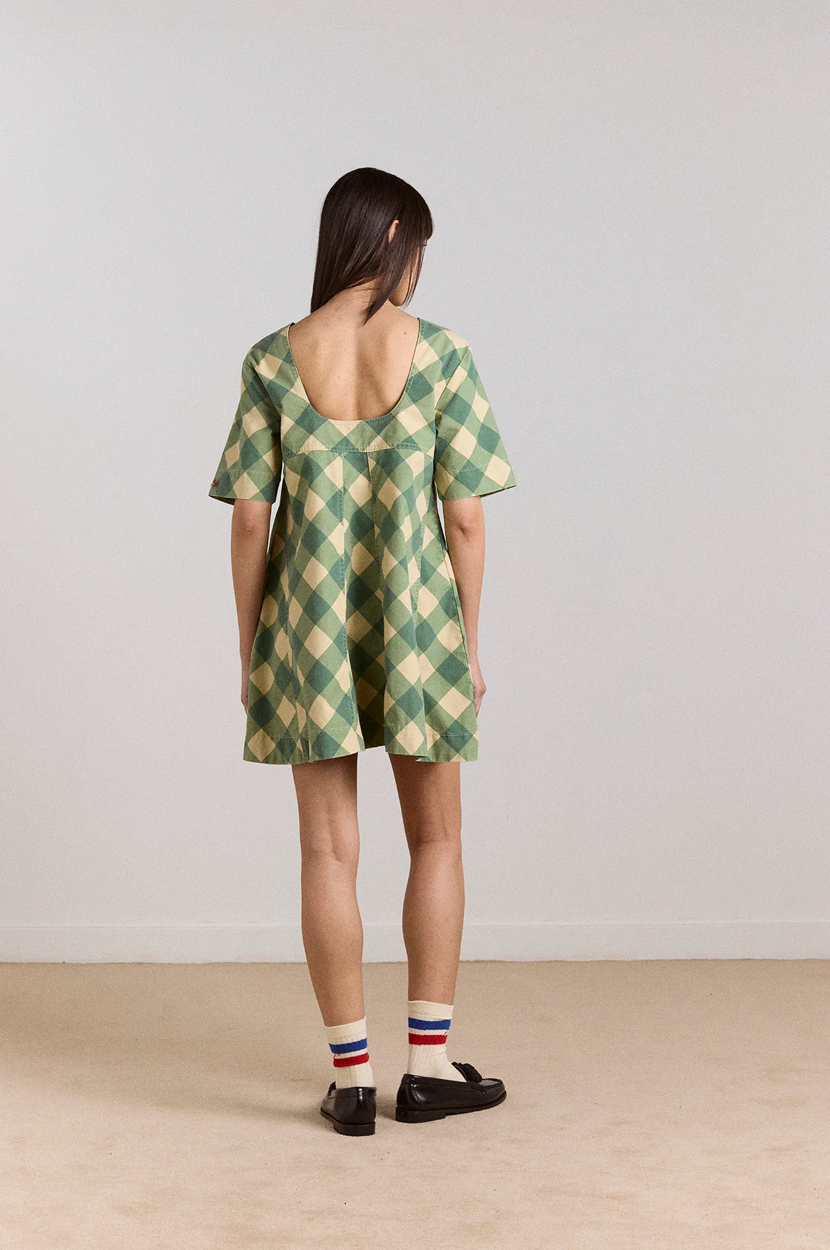 Bridget Mini Dress Green Butter Gingham - Image 5