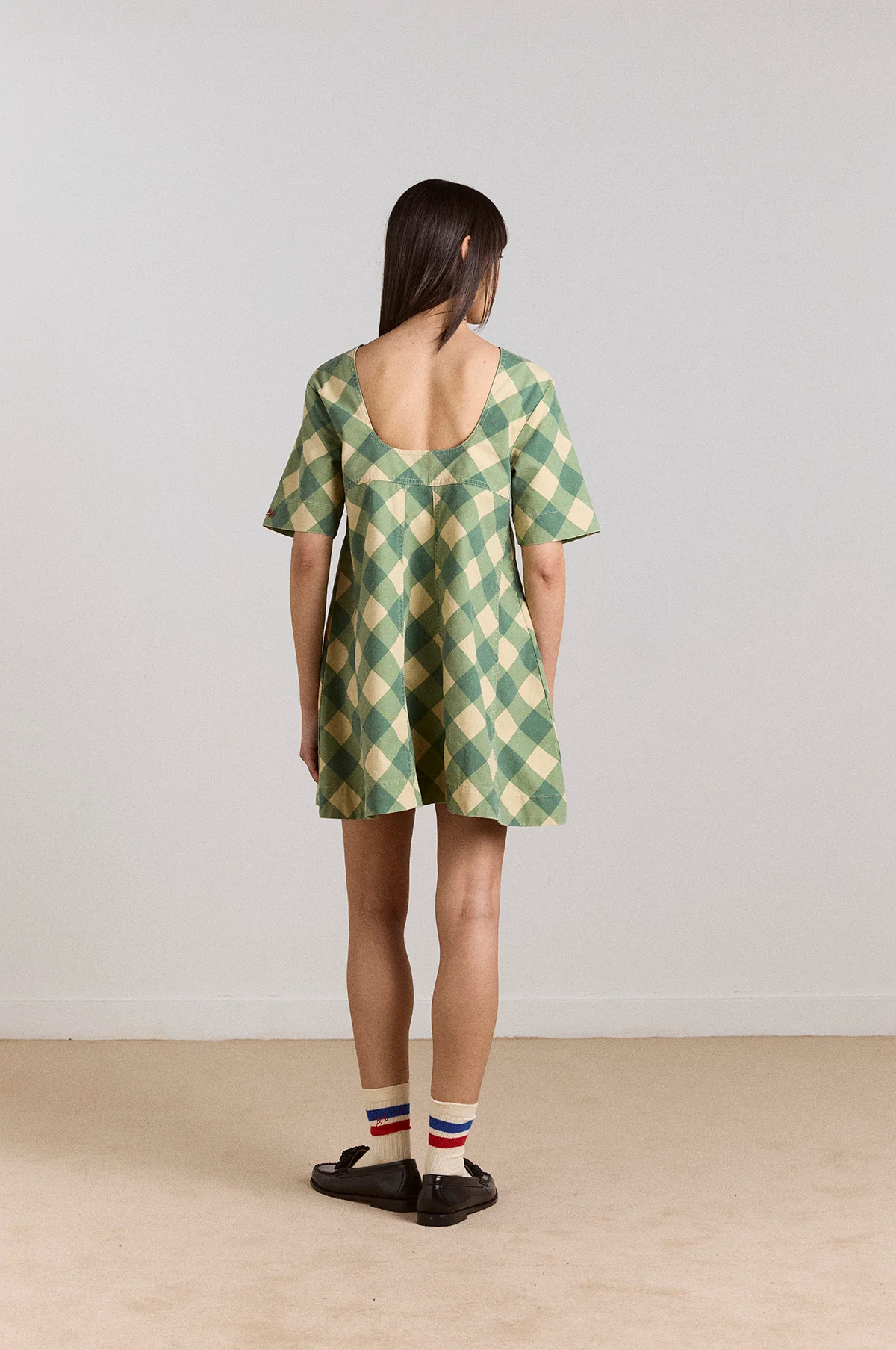 Bridget Mini Dress Green Butter Gingham - Image 7