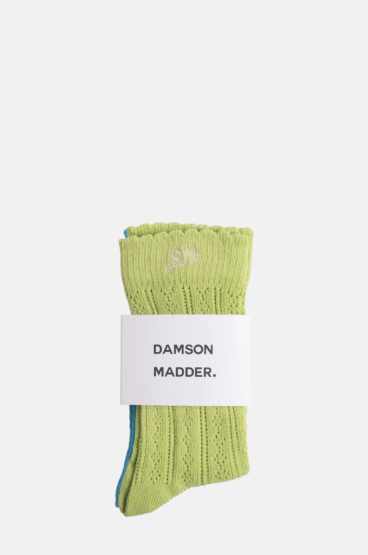 Calf Length 2 Pack Pointelle Socks Celery & Aqua - Image 2