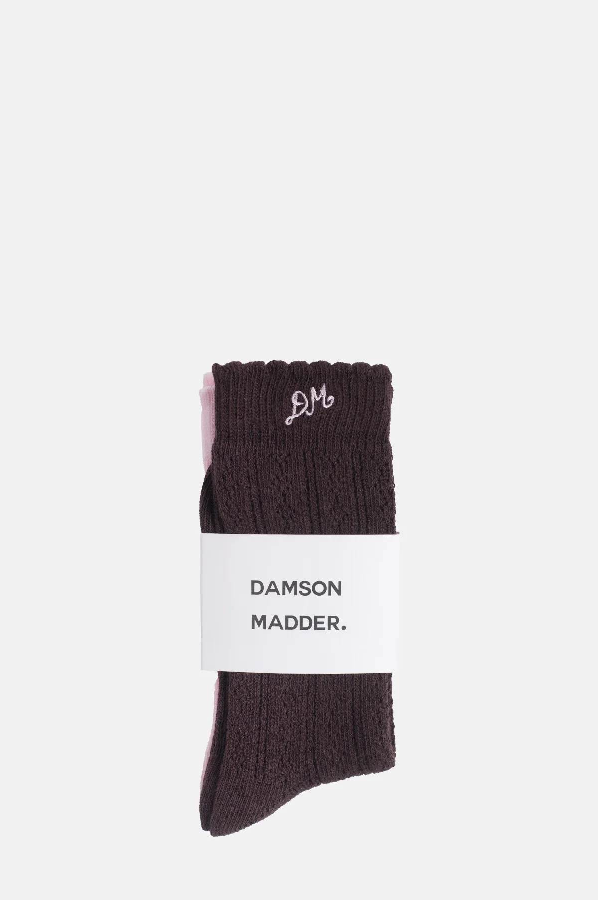 Calf Length 2 Pack Pointelle Socks Choc & Pink - Image 2