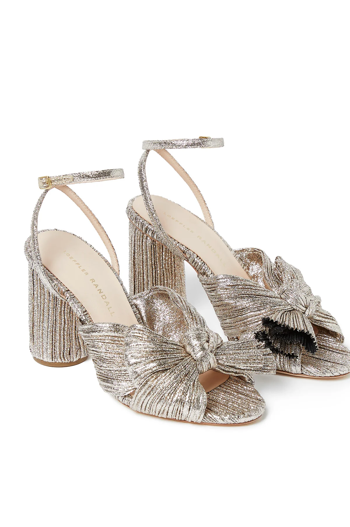 Camellia Pleated Knot Heeled Sandal with Ankle Strap Champagne - Image 4