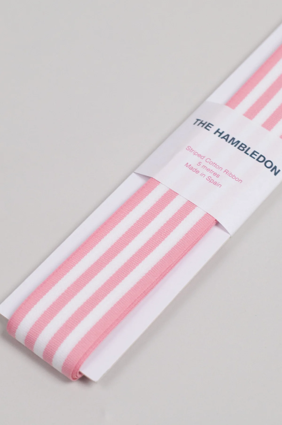 Candy Pink Cotton Stripe Ribbon 35mm x 5m - Image 2