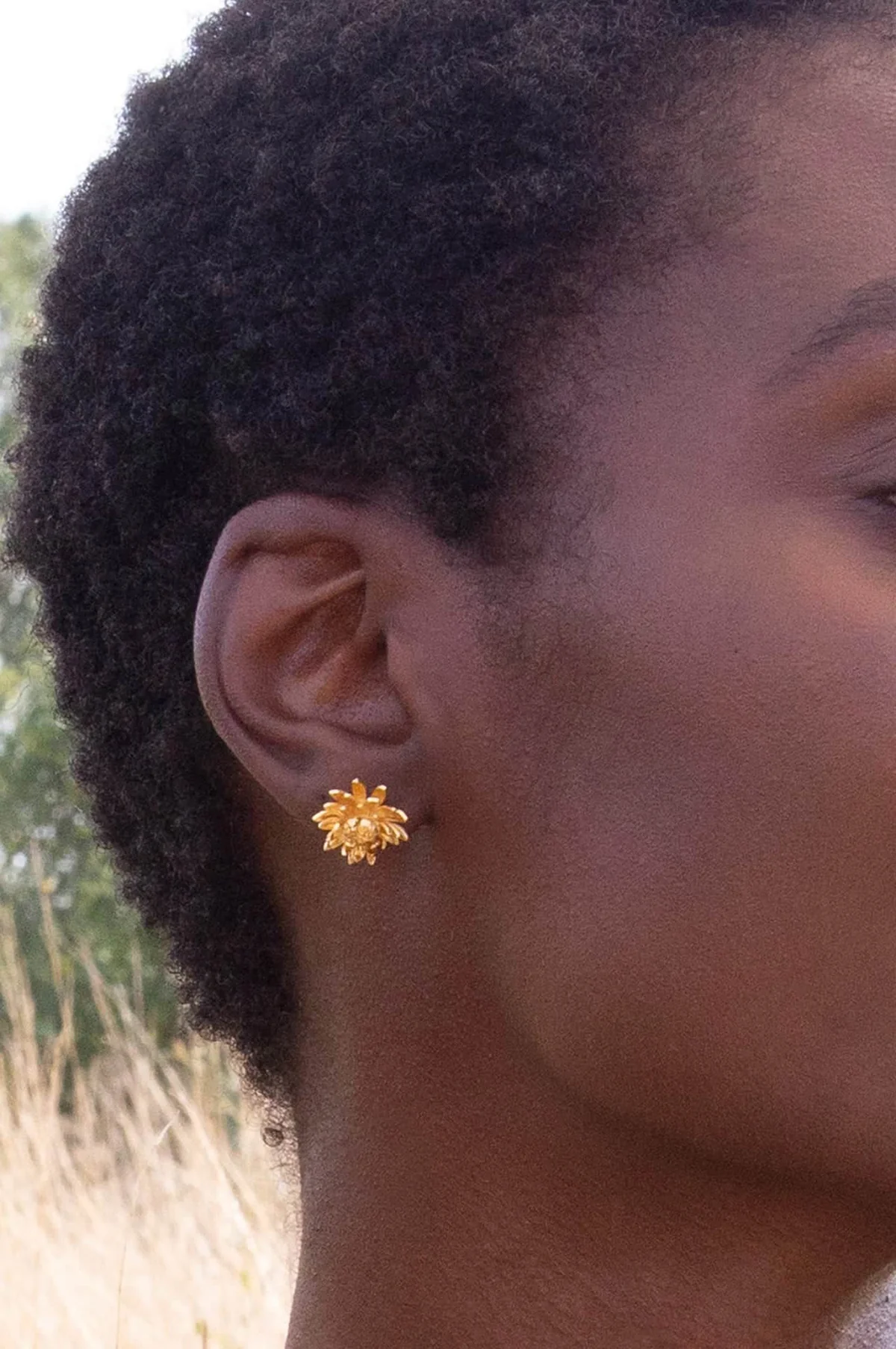 Chrysanthemum Flower Stud Earrings Gold - Image 2