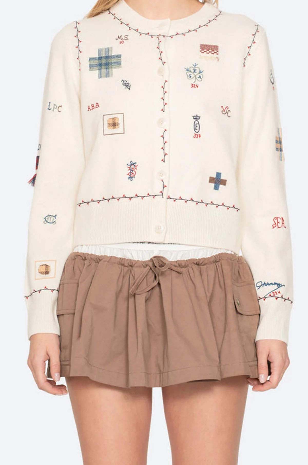 Claira Emb Knit Cardigan Cream - Image 3