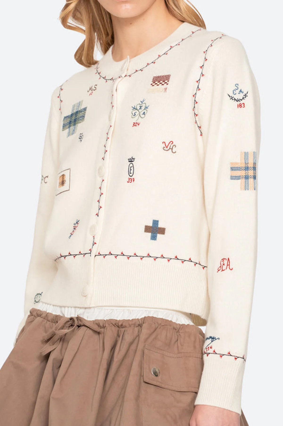 Claira Emb Knit Cardigan Cream - Image 4