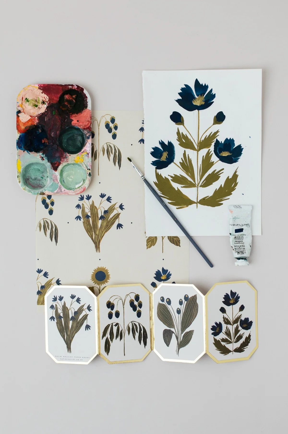 Concertina Botanical Blue Flower Die Cut Mini Card - Image 3