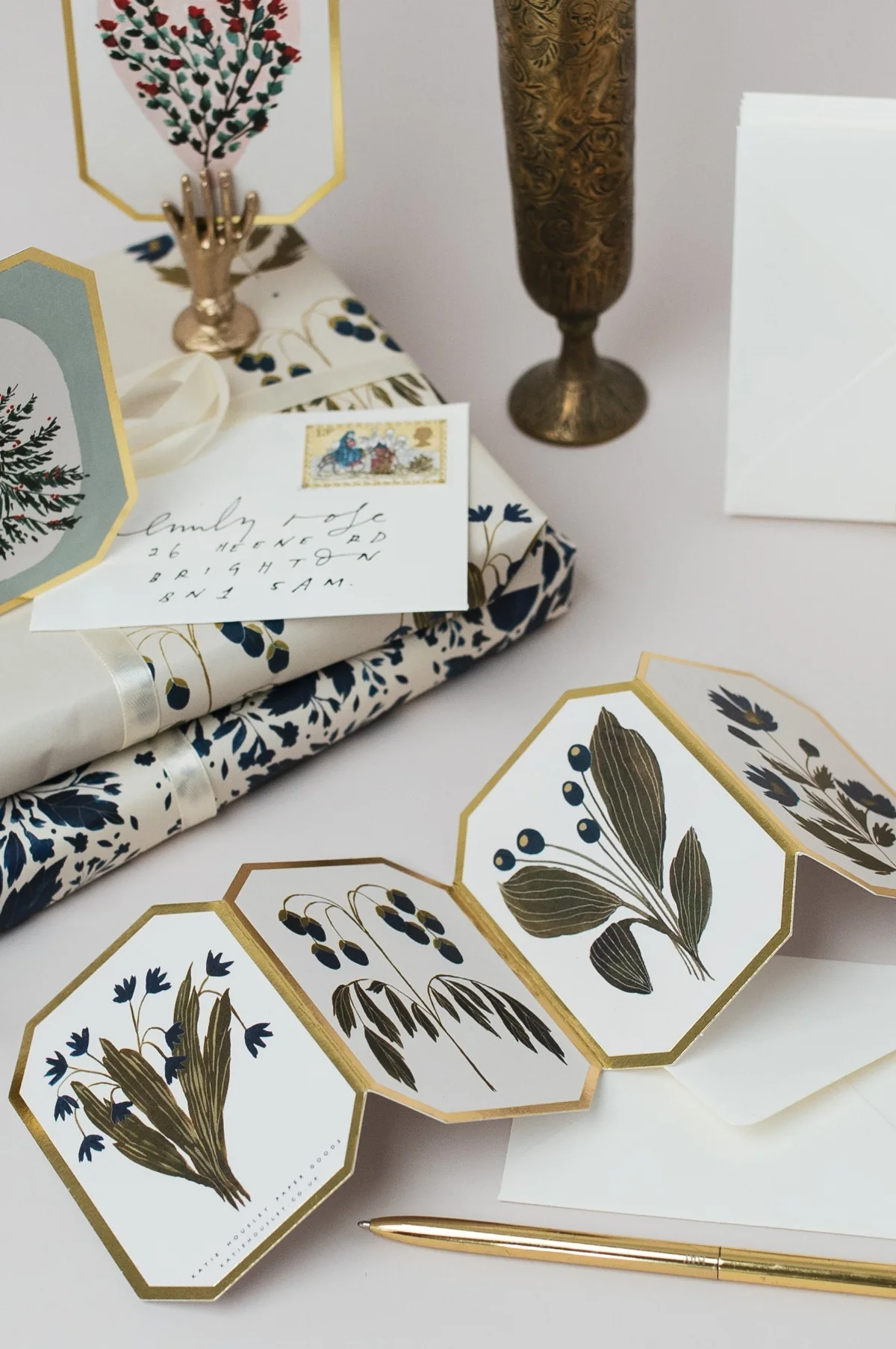 Concertina Botanical Blue Flower Die Cut Mini Card - Image 4