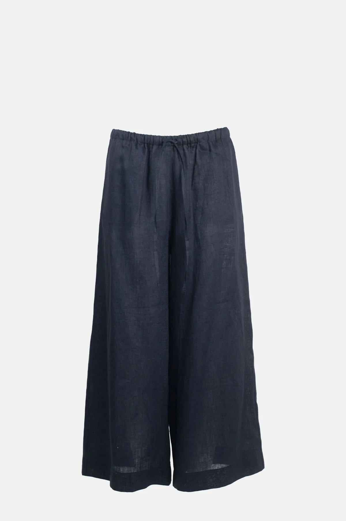 Cropped Drawstring Linen Pants Navy