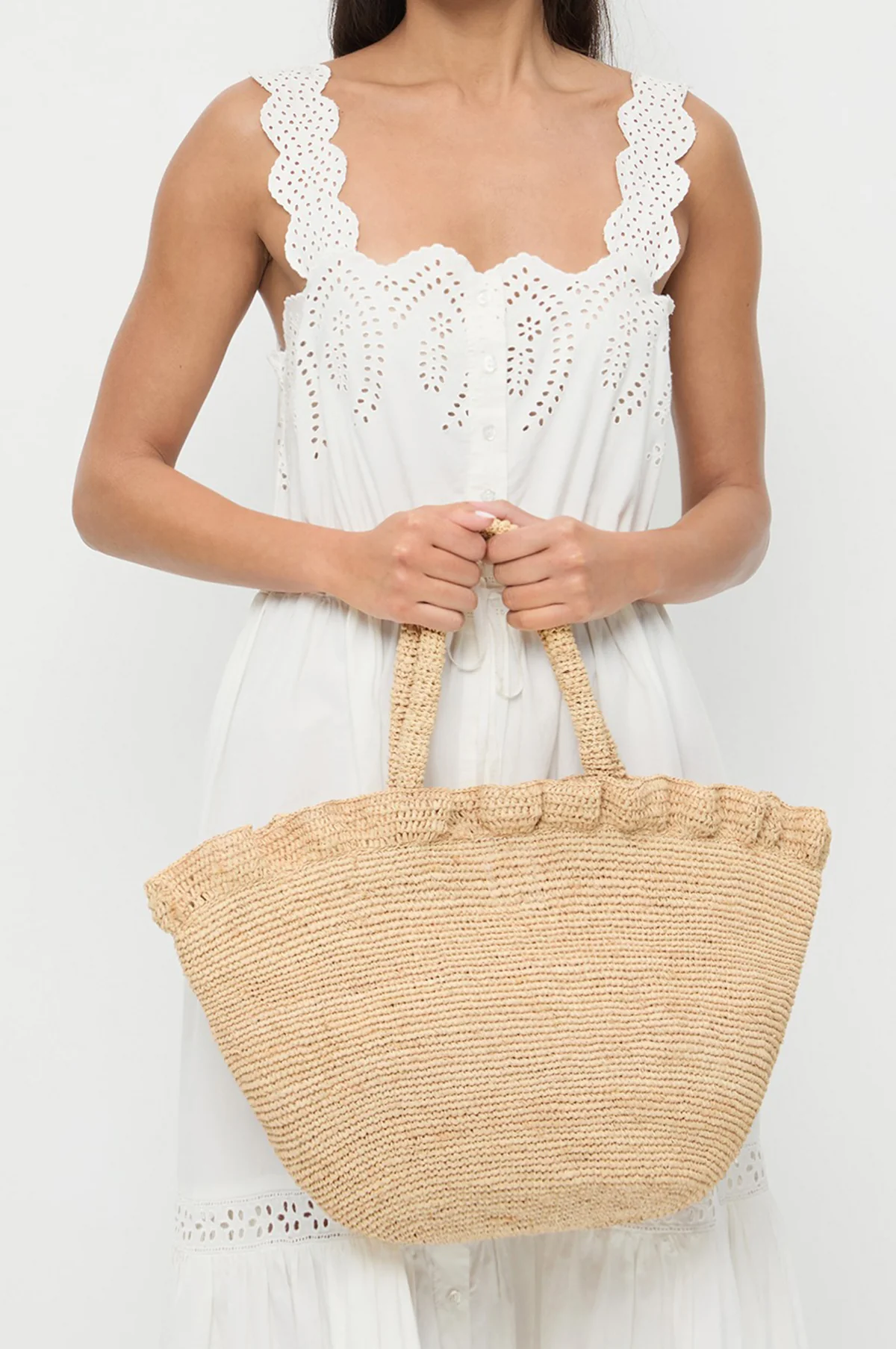 Cyrus Raffia Woven Tote with Ruffle Natural - Image 2