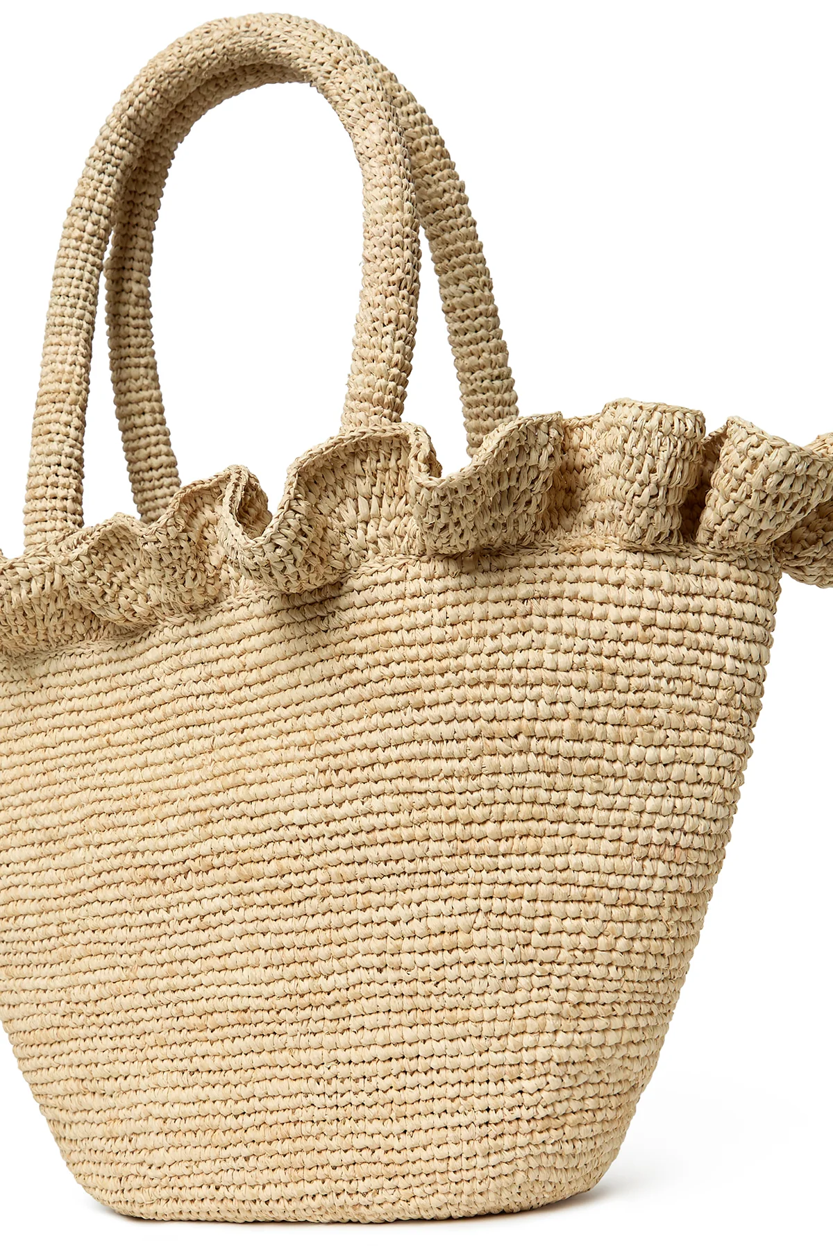 Cyrus Raffia Woven Tote with Ruffle Natural - Image 3