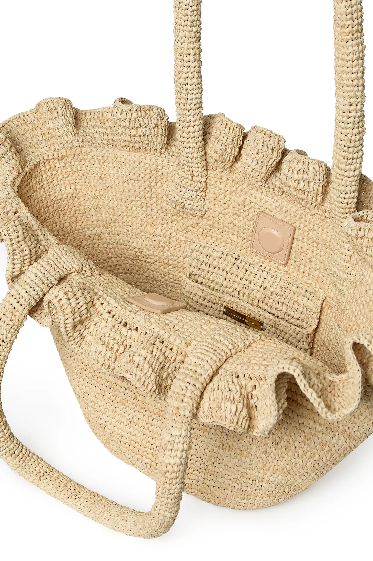 Cyrus Raffia Woven Tote with Ruffle Natural - Image 4