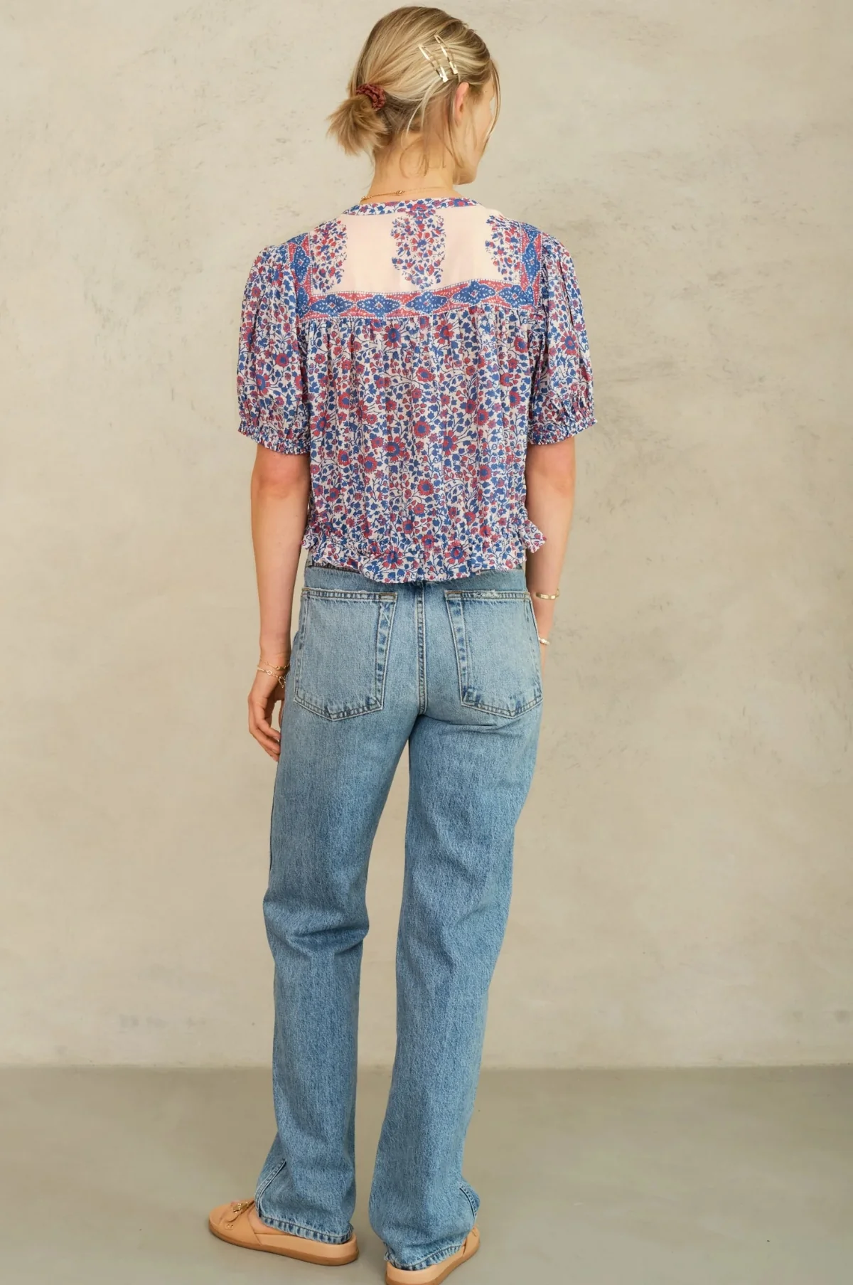 Della Print S/S Top Blue/Pink - Image 4