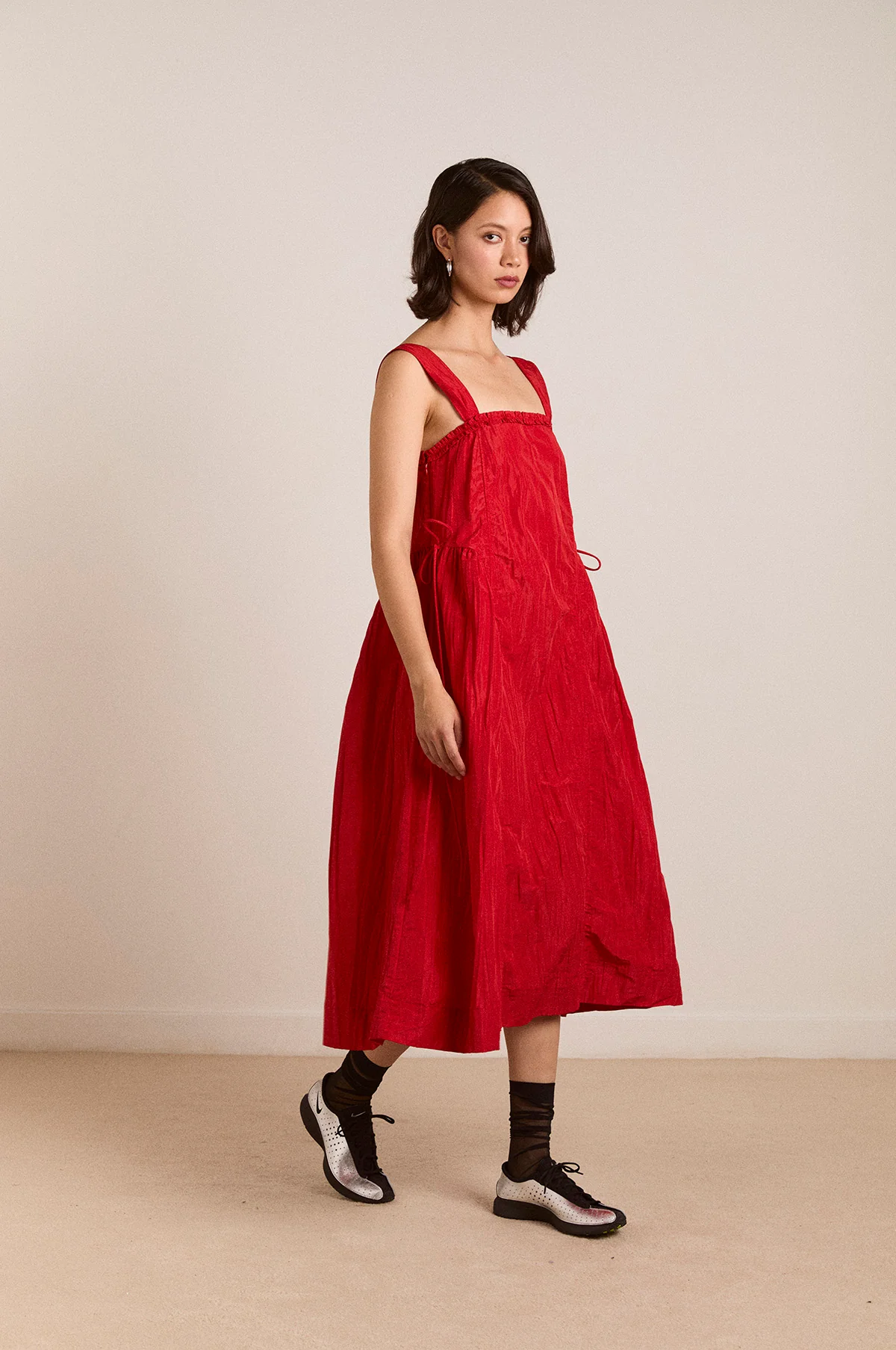 Elina Midi Dress Red Tafetta - Image 3