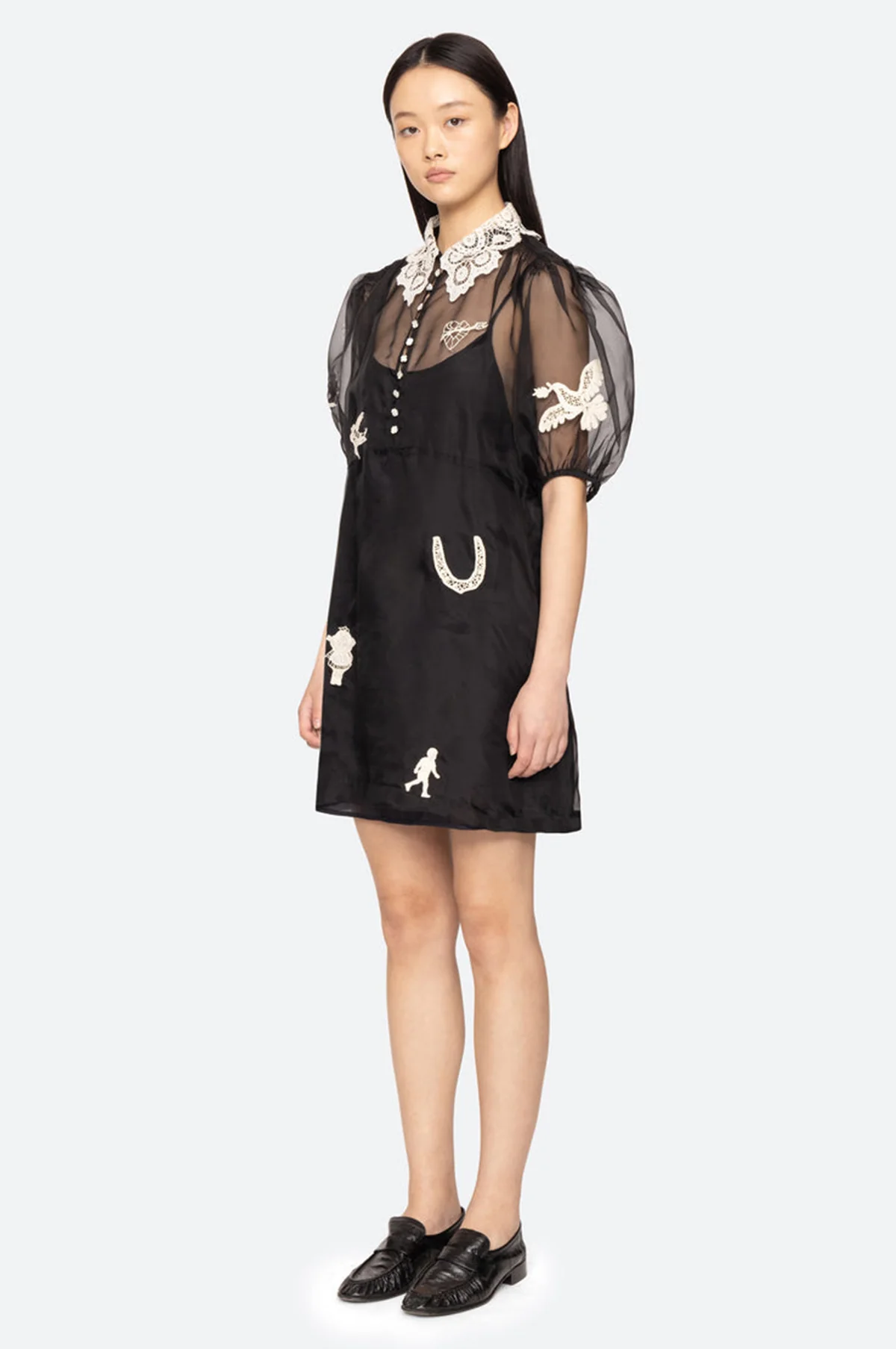 Ellison Solid Puff Slv Mini Dress Black - Image 2