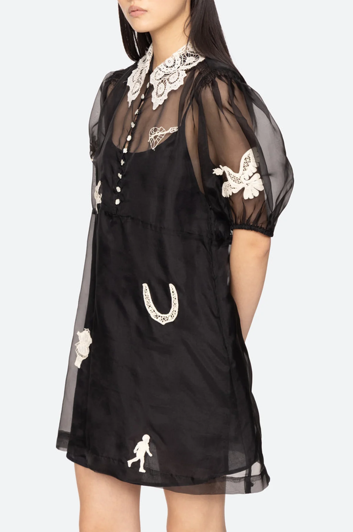 Ellison Solid Puff Slv Mini Dress Black - Image 4