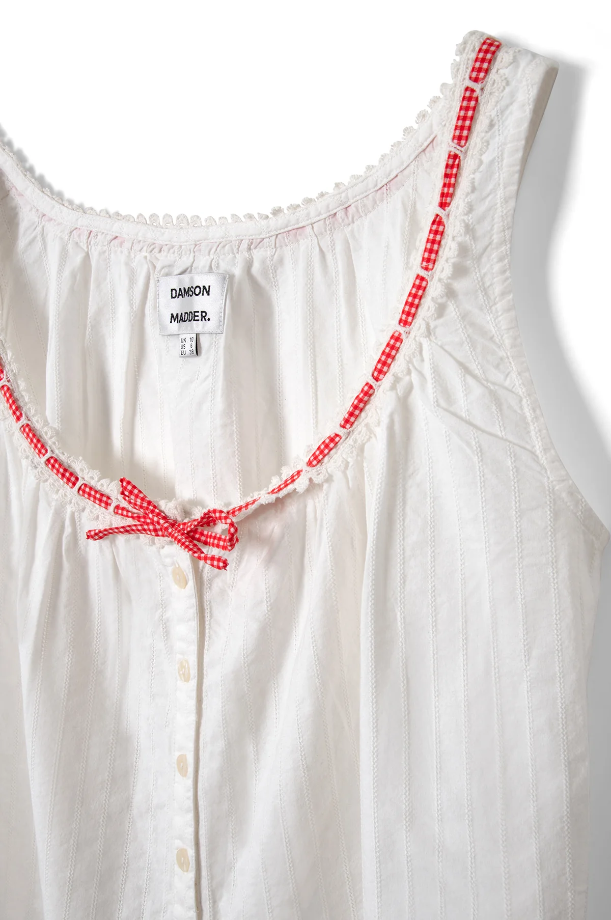 Elodie Cami White With Red Gingham Tie - Image 2