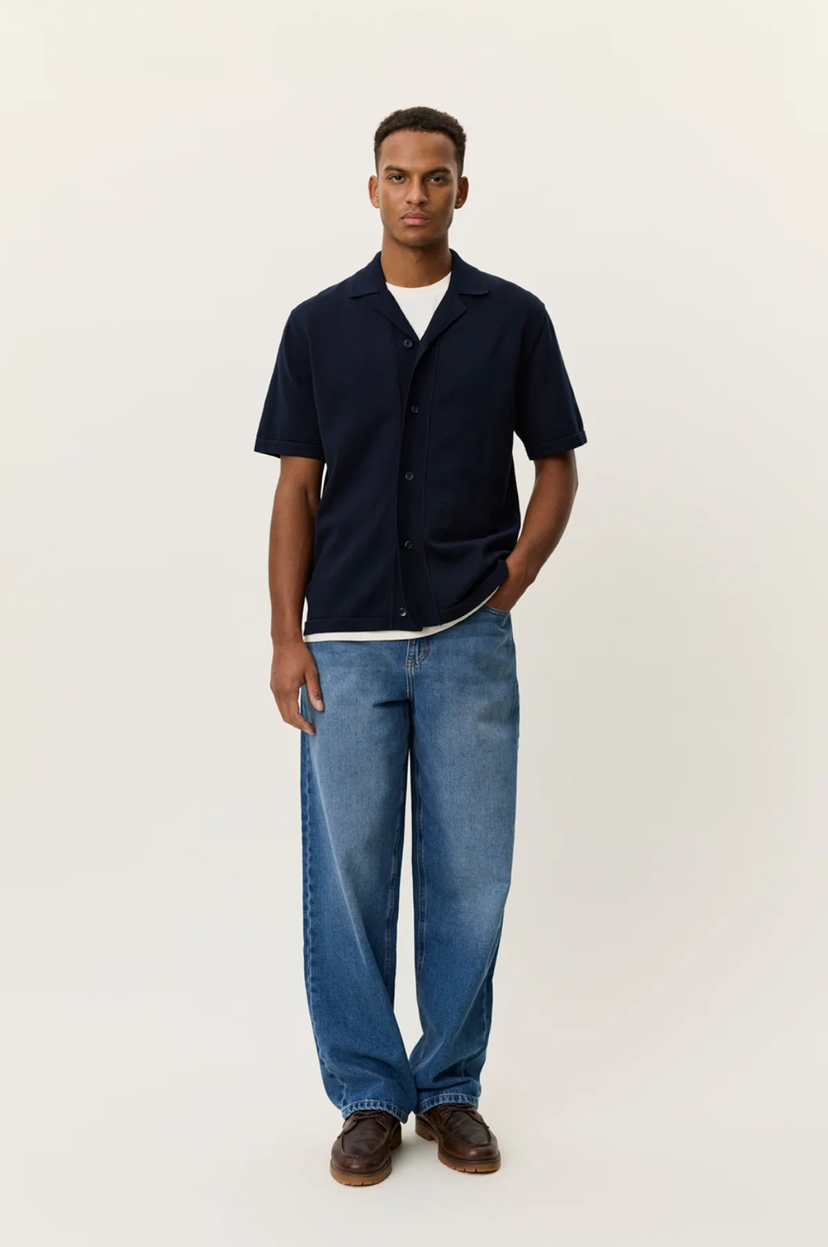 Emmett Arabesque Knitted SS Shirt Dark Navy - Image 5