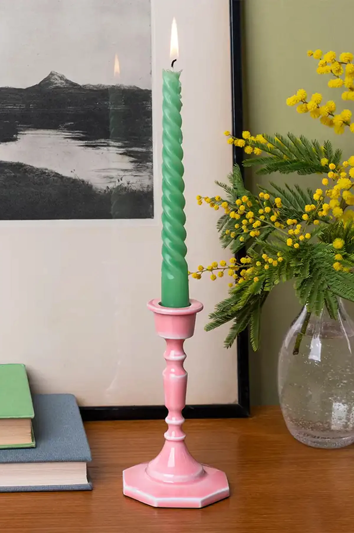 Enamel Candlestick 13cm Pink - Image 2