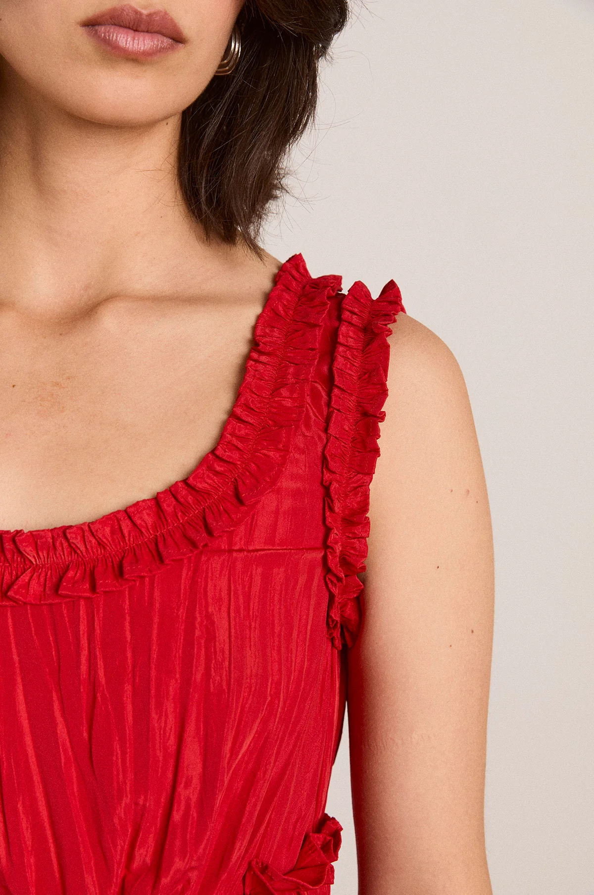 Everly Ruffle Blouse Red Tafetta - Image 3