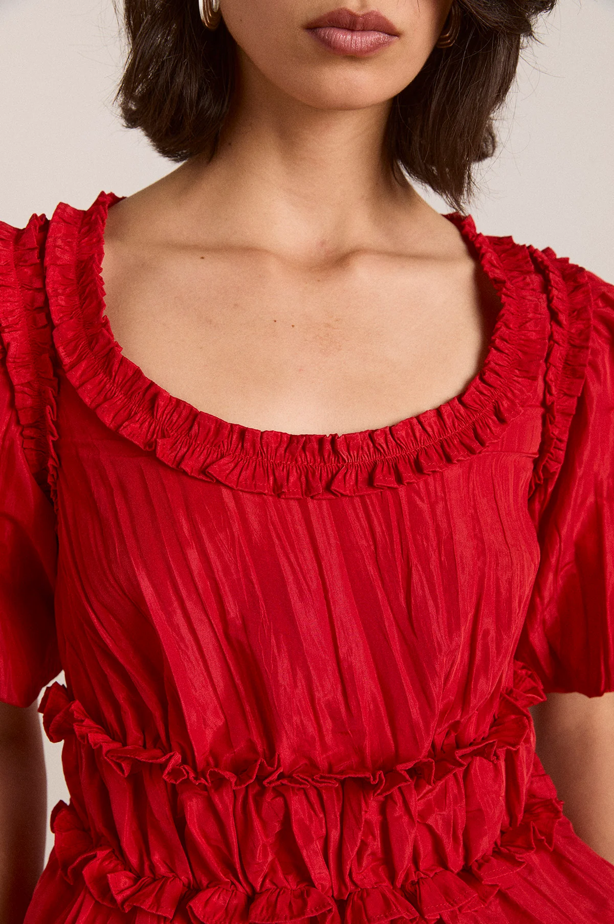Everly Ruffle Blouse Red Tafetta - Image 7