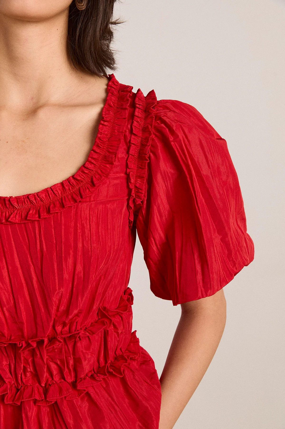 Everly Ruffle Blouse Red Tafetta - Image 9