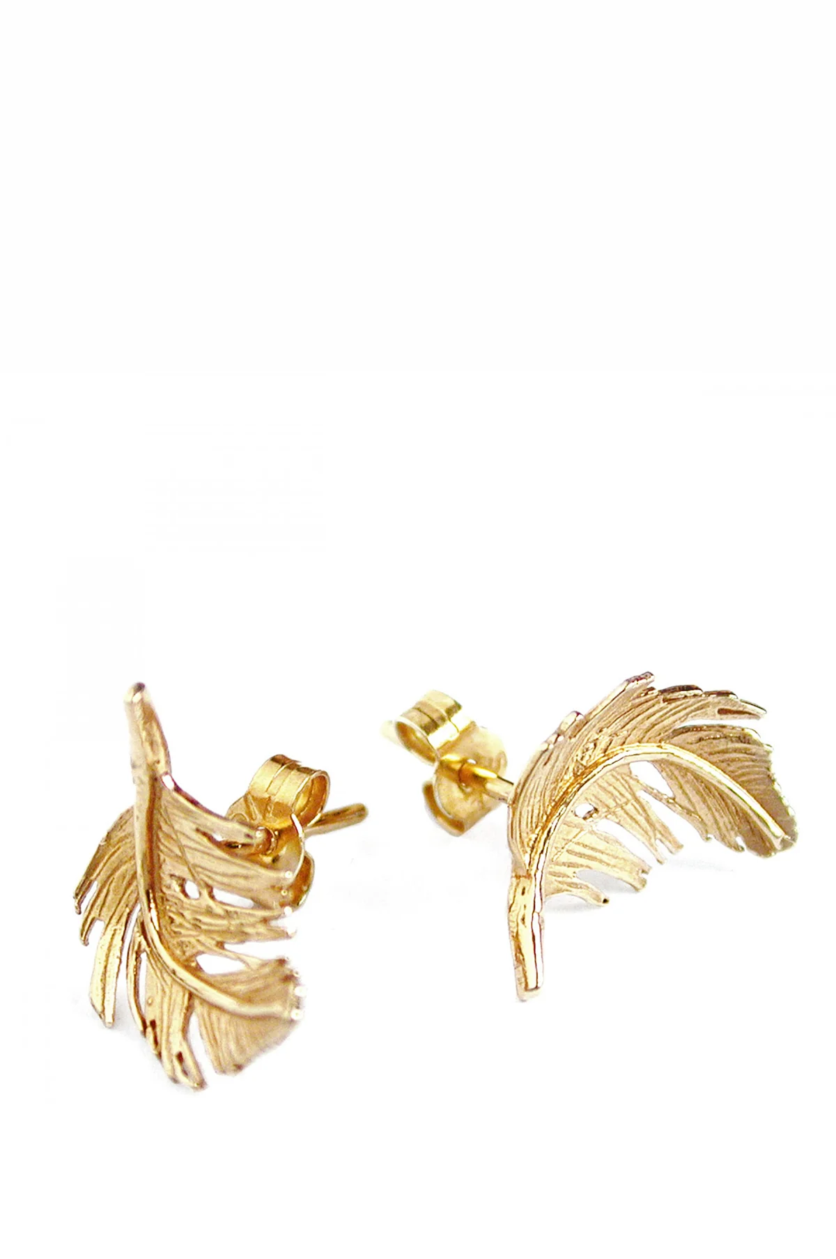 Feather Stud Earrings Gold - Image 3
