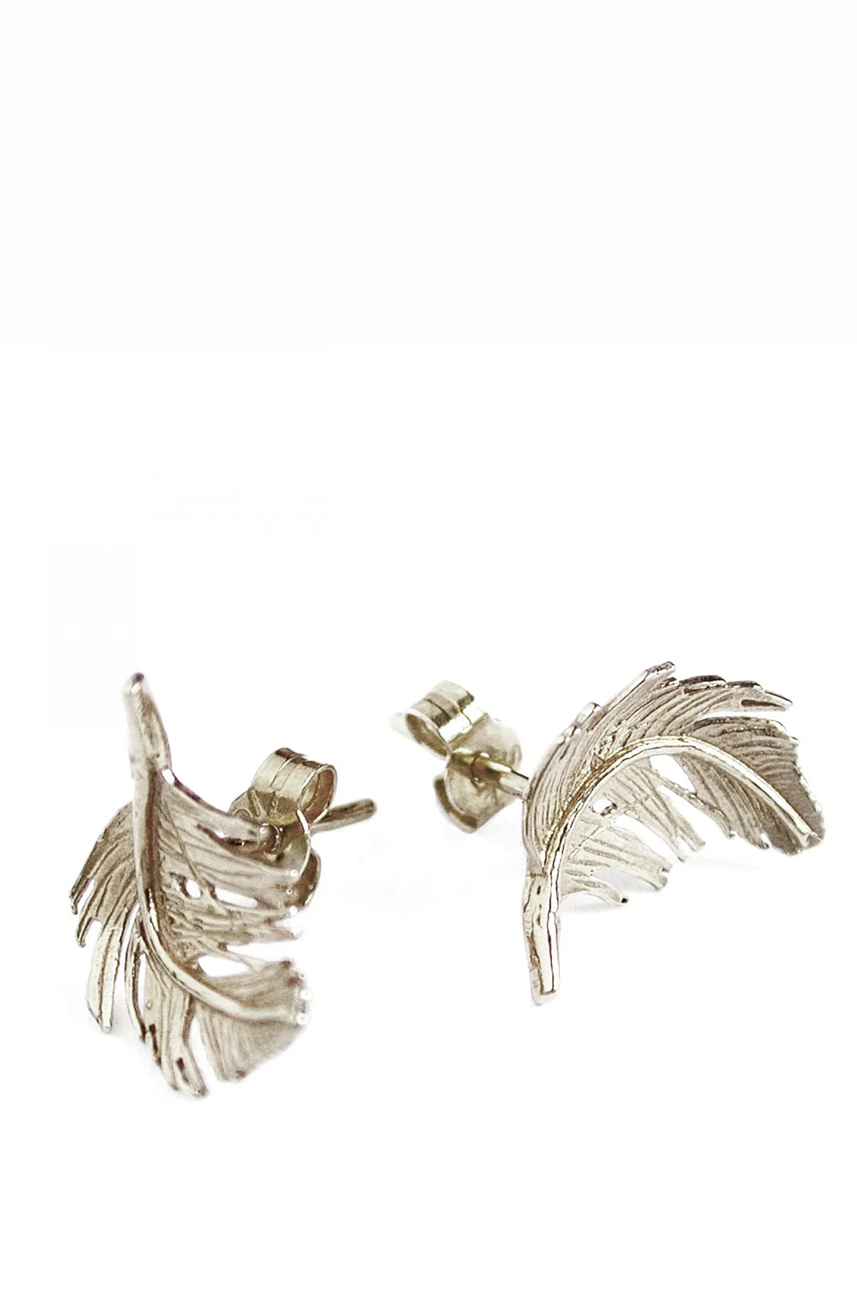 Feather Stud Earrings Silver - Image 3