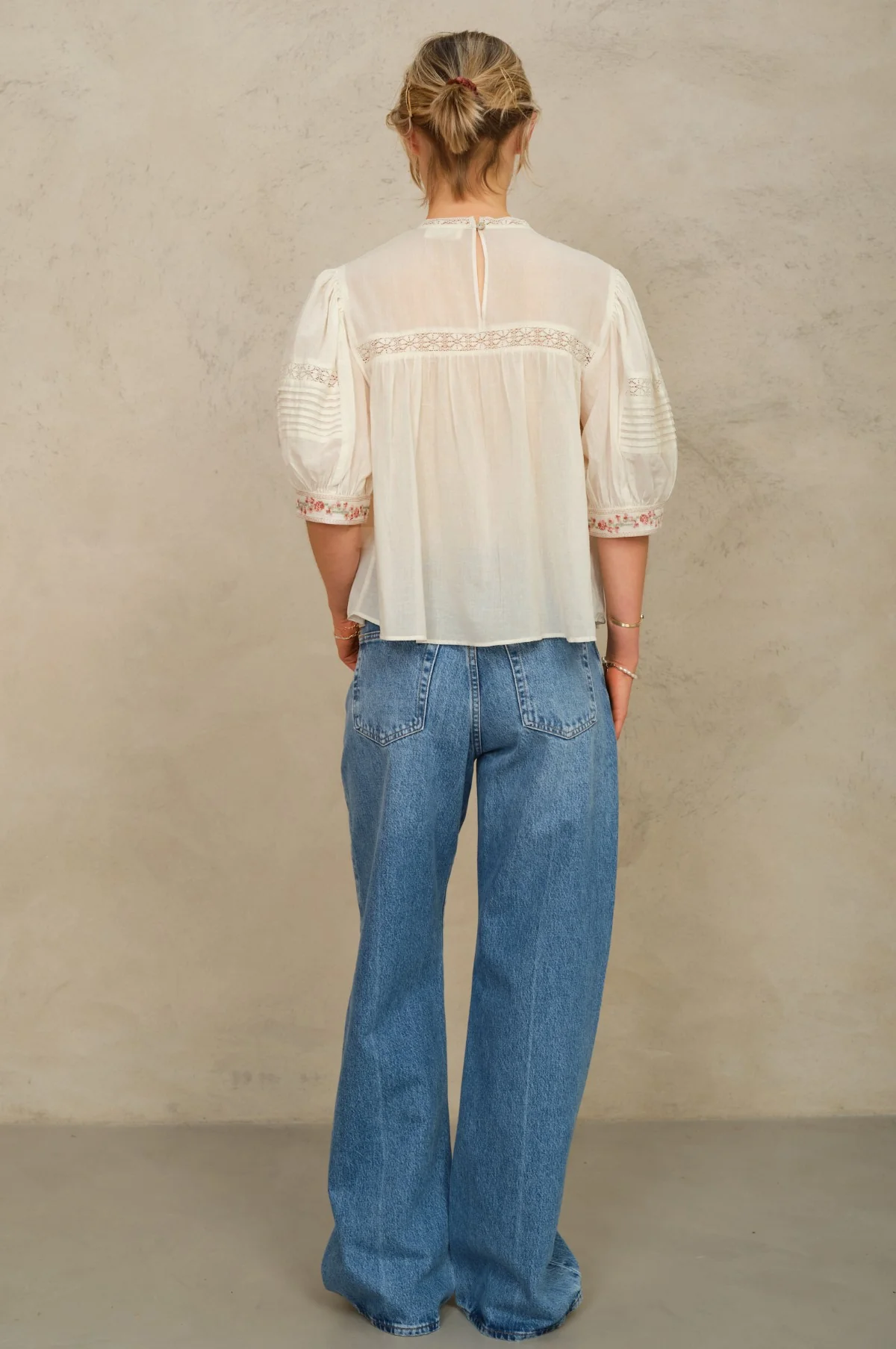 Fleur Emb S/S Top Ecru/Multi - Image 4