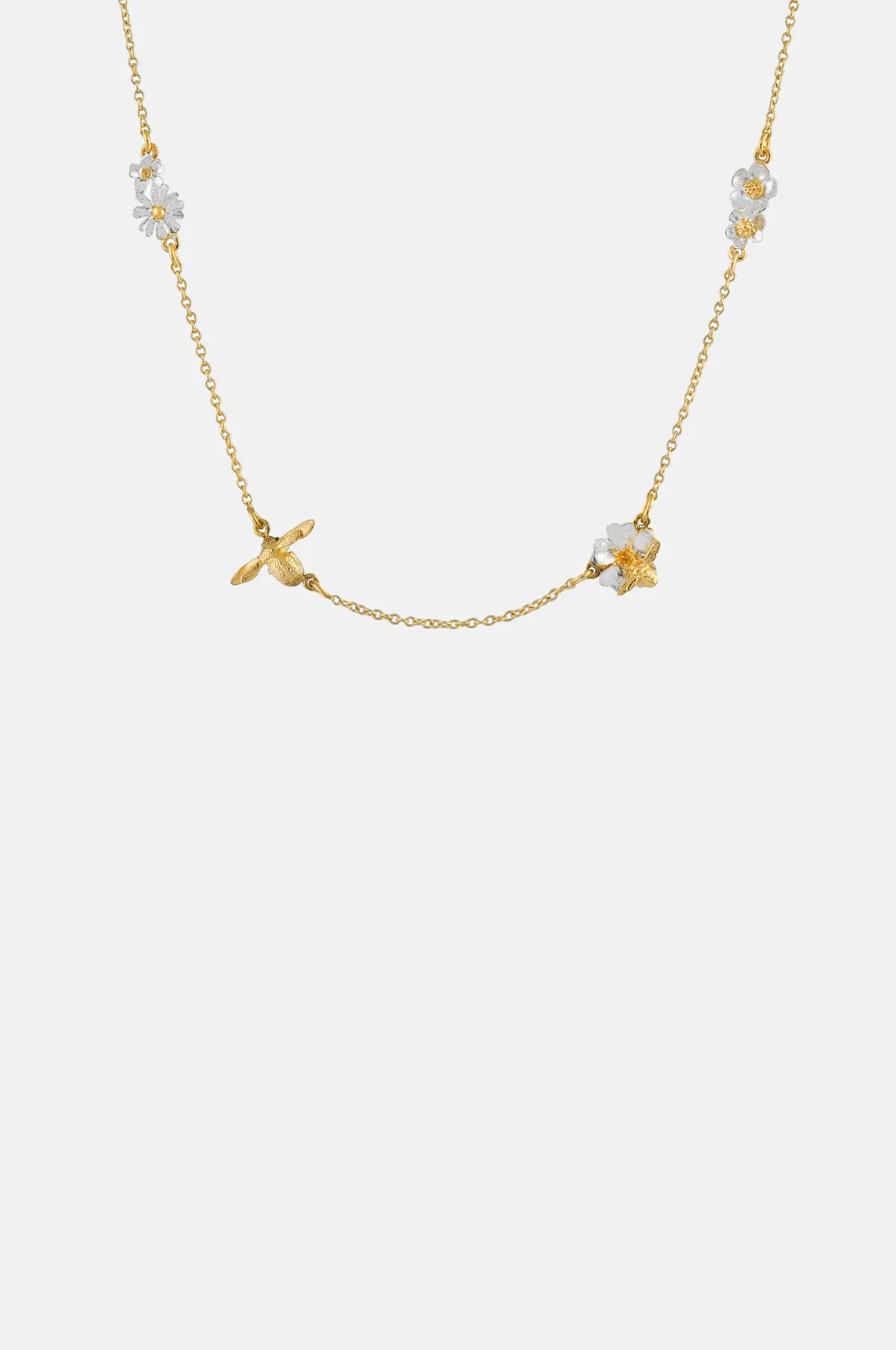 Floral Chain Necklace with Teeny Tiny Bee Gold and Silver