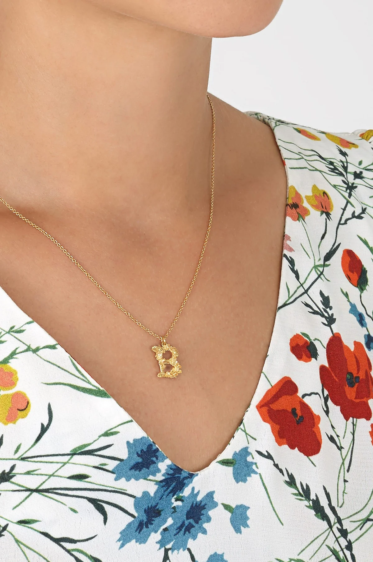 Floral Letter B Necklace Gold Plate - Image 4